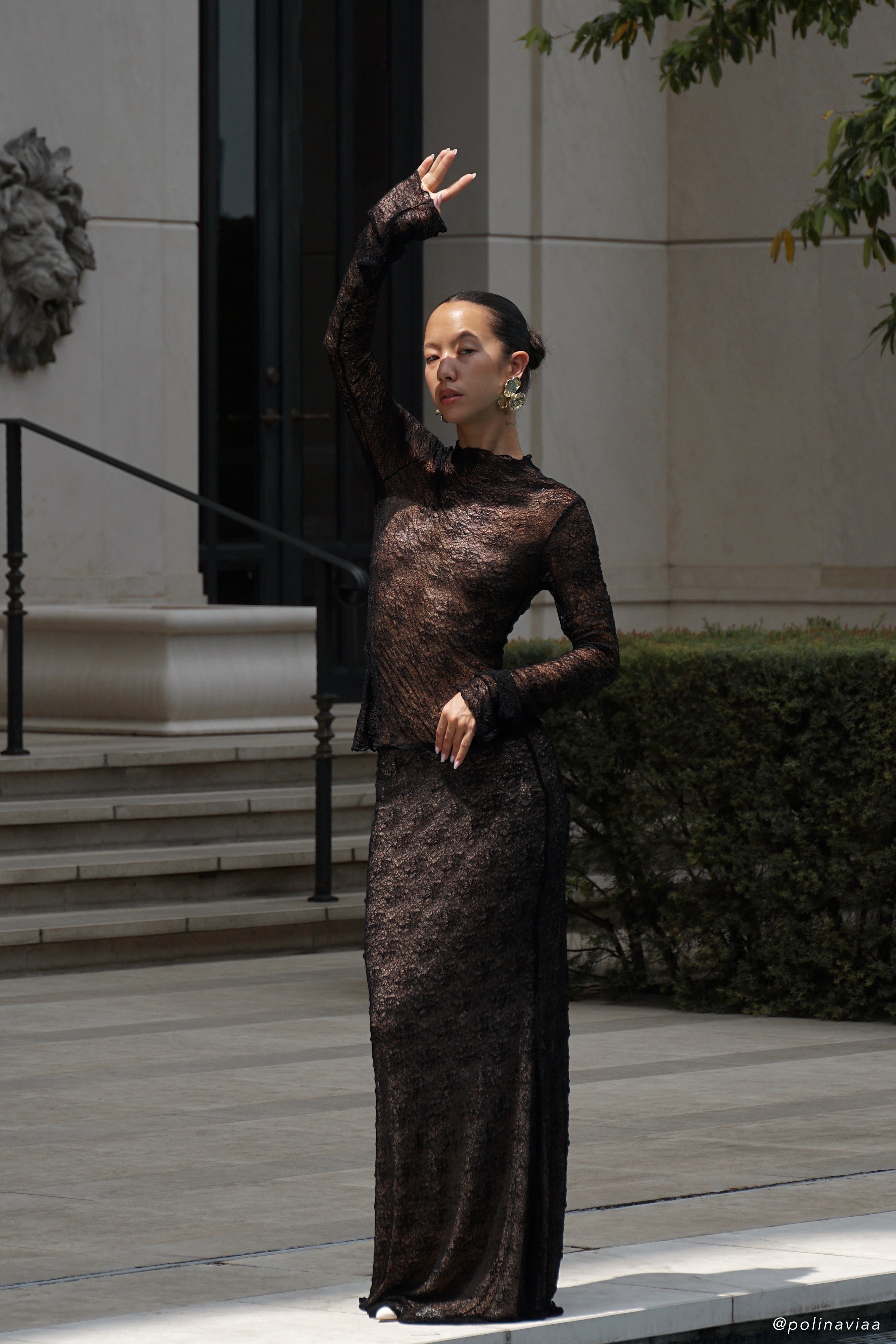 Riley Sheer Lace Long Sleeve Top - Black、mySite、solidvoid