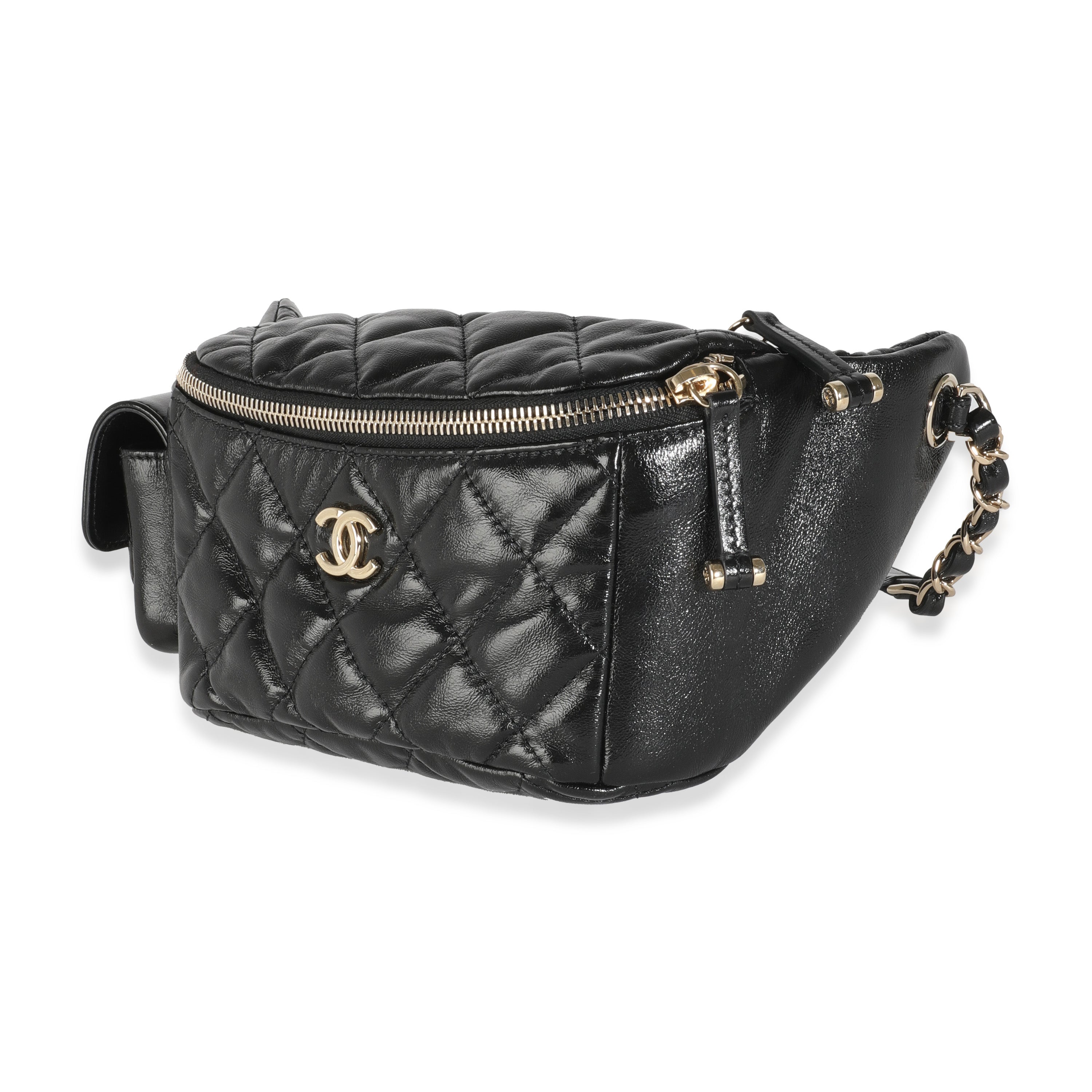 Black Shiny Quilted Aged Calfskin Utility Belt Bag、mySite、garagedoors4me