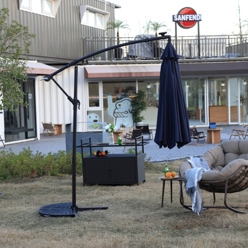 10ft Solar LED Offset Hanging Market Patio Umbrella ( khaki )(No Base)、、eastwooduniform