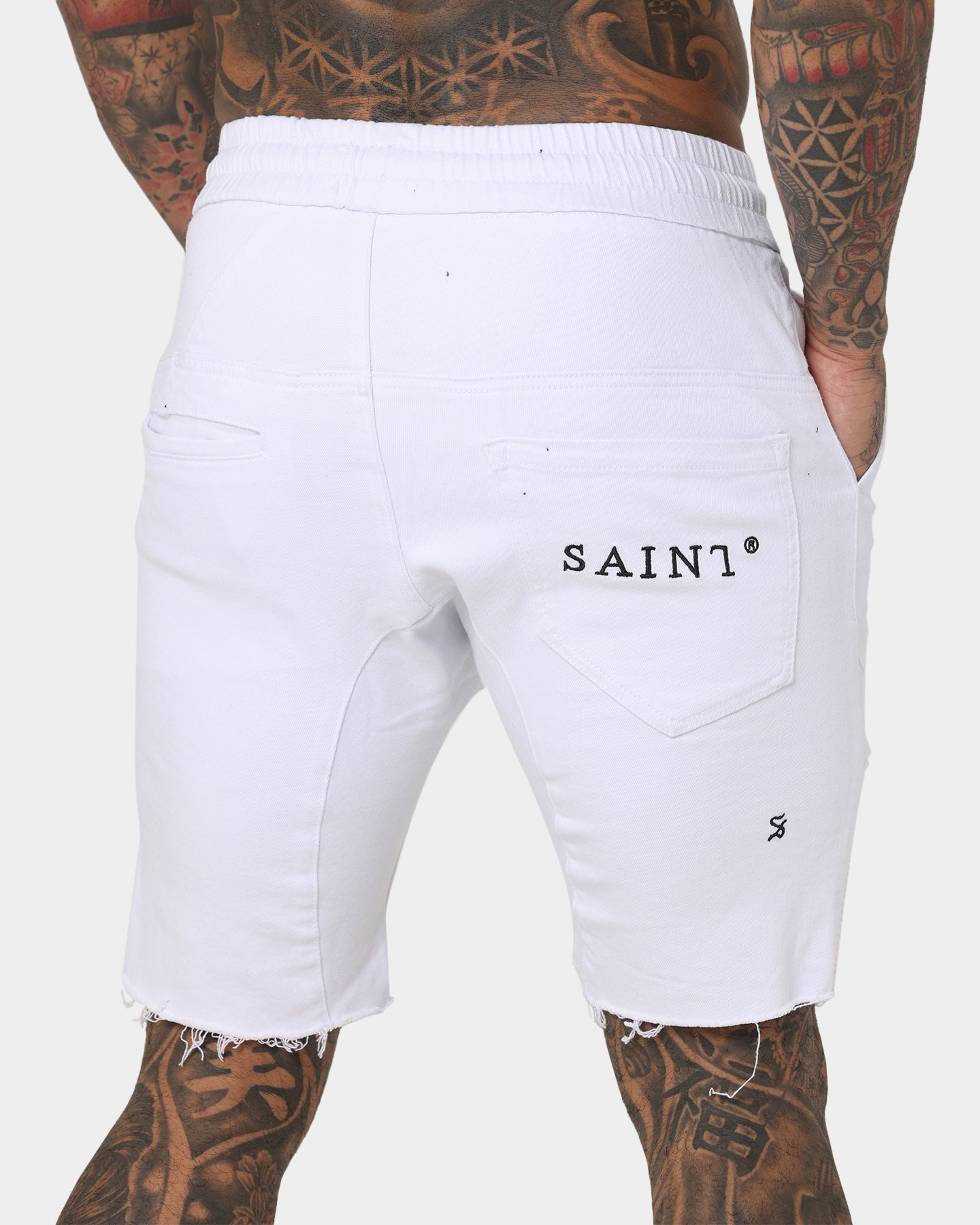 Saint Morta United Distressed Biker Shorts White、mySite、zt4zffjzw