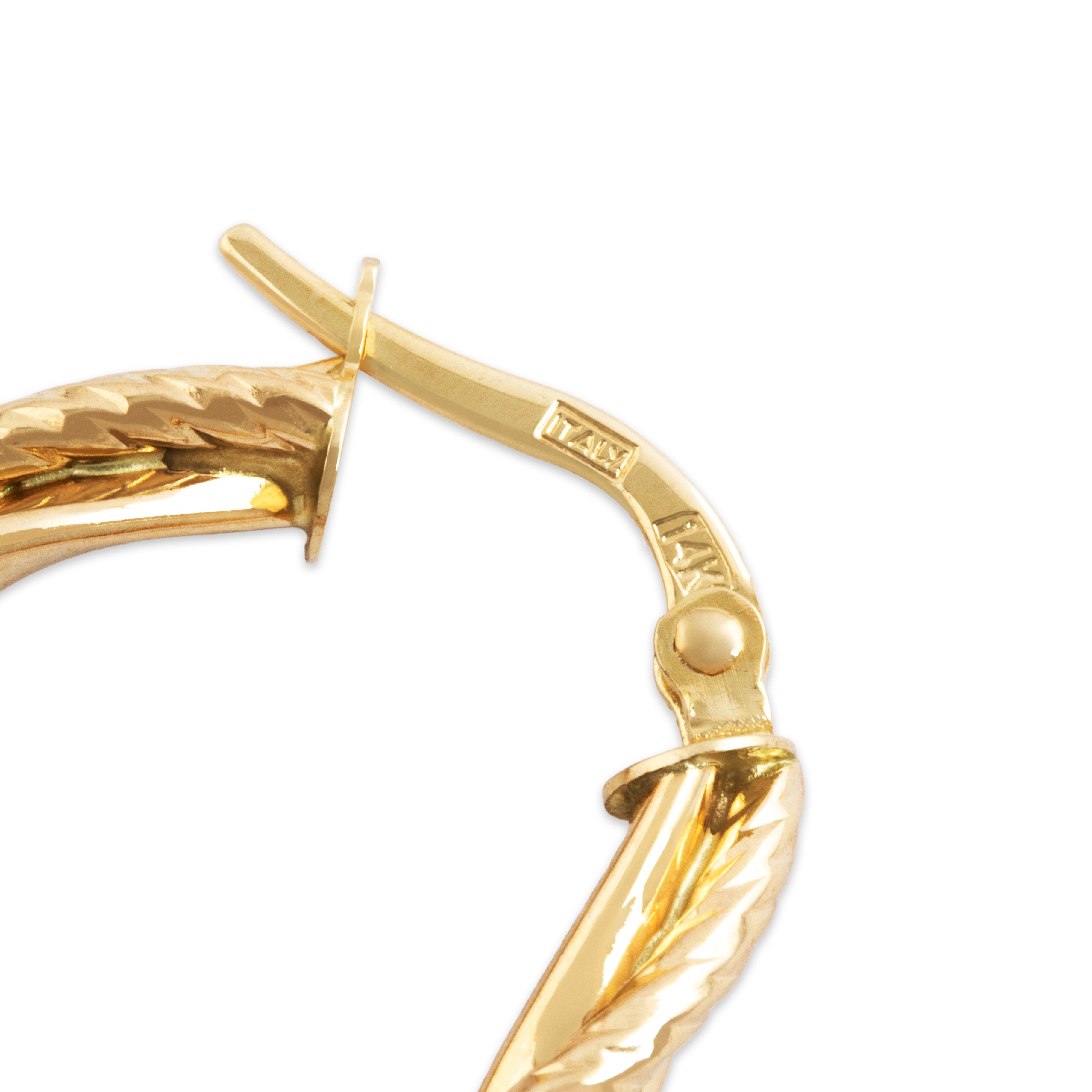 Vintage Italian 14k Yellow Gold Oval Textured Twists Hoop Earrings、mySite、hinf8tx79