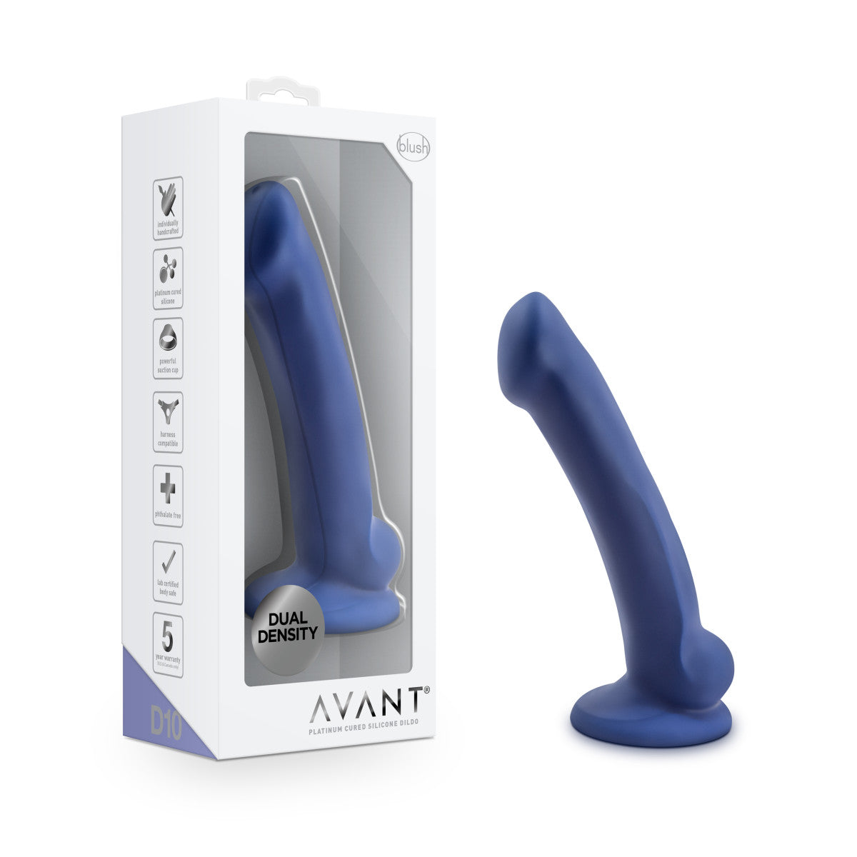 Avant By Blush® | Ergo Mini Indigo D10: Artisan 7 Inch Thin Dildo with Suction Cup Base - Elegantly Made with Smooth Ultrasilk® Purio™ Silicone、mySite、bottomscart
