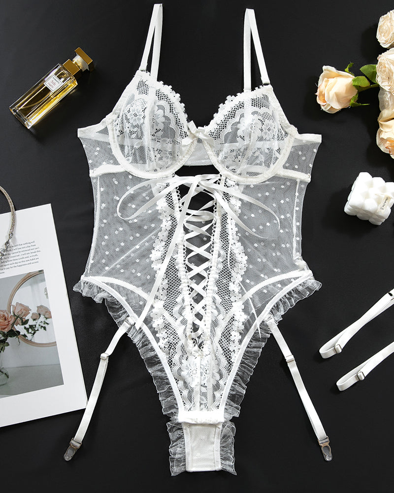 Lace Hollow Cross Strap Bodysuit、mySite、bengalsvssteelers