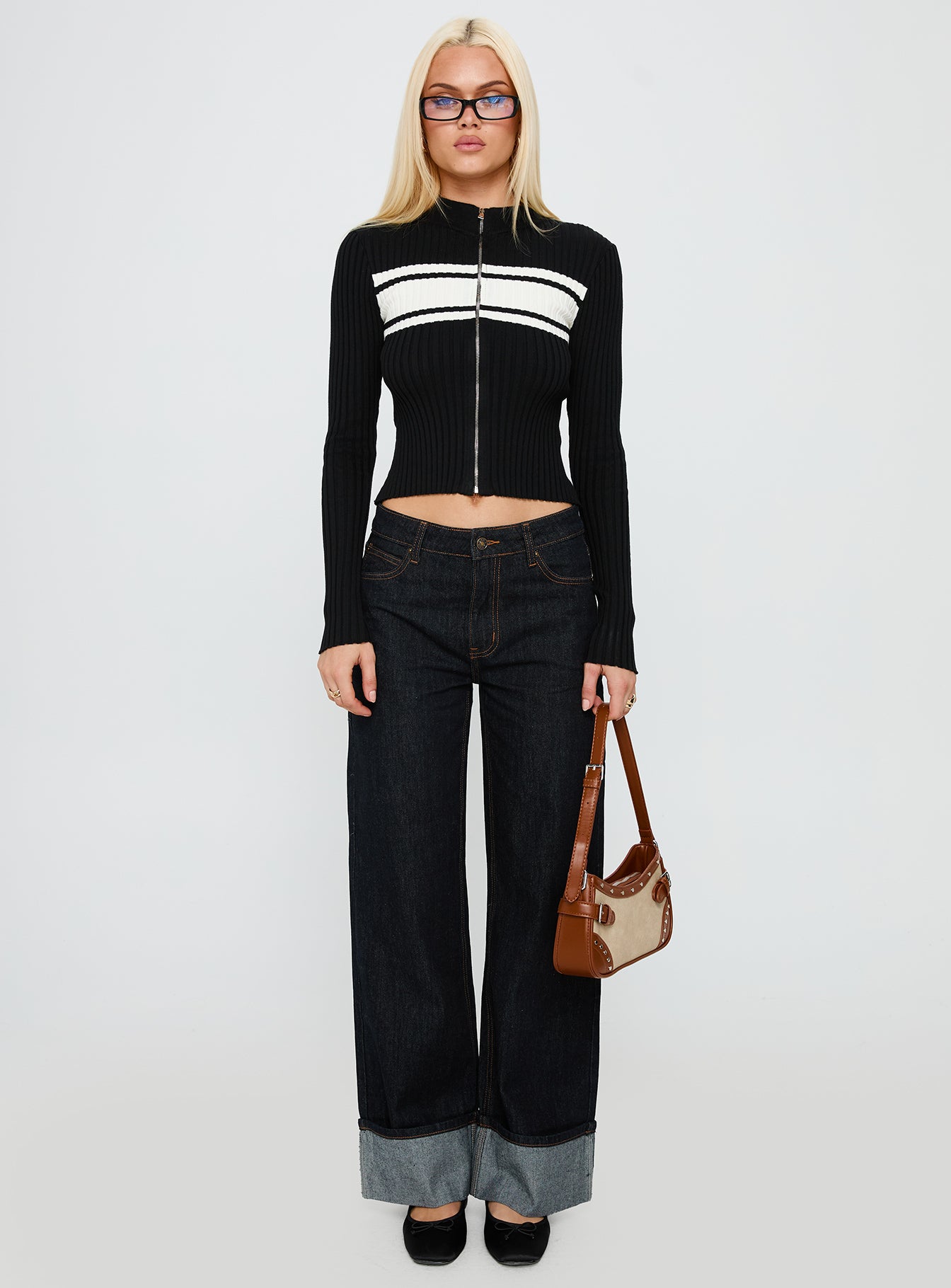 Decisive Zip Through Knit Sweater Black / White、mySite、solidvoid