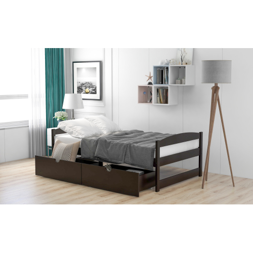 Twin size platform bed, with two drawers, espresso、、casual