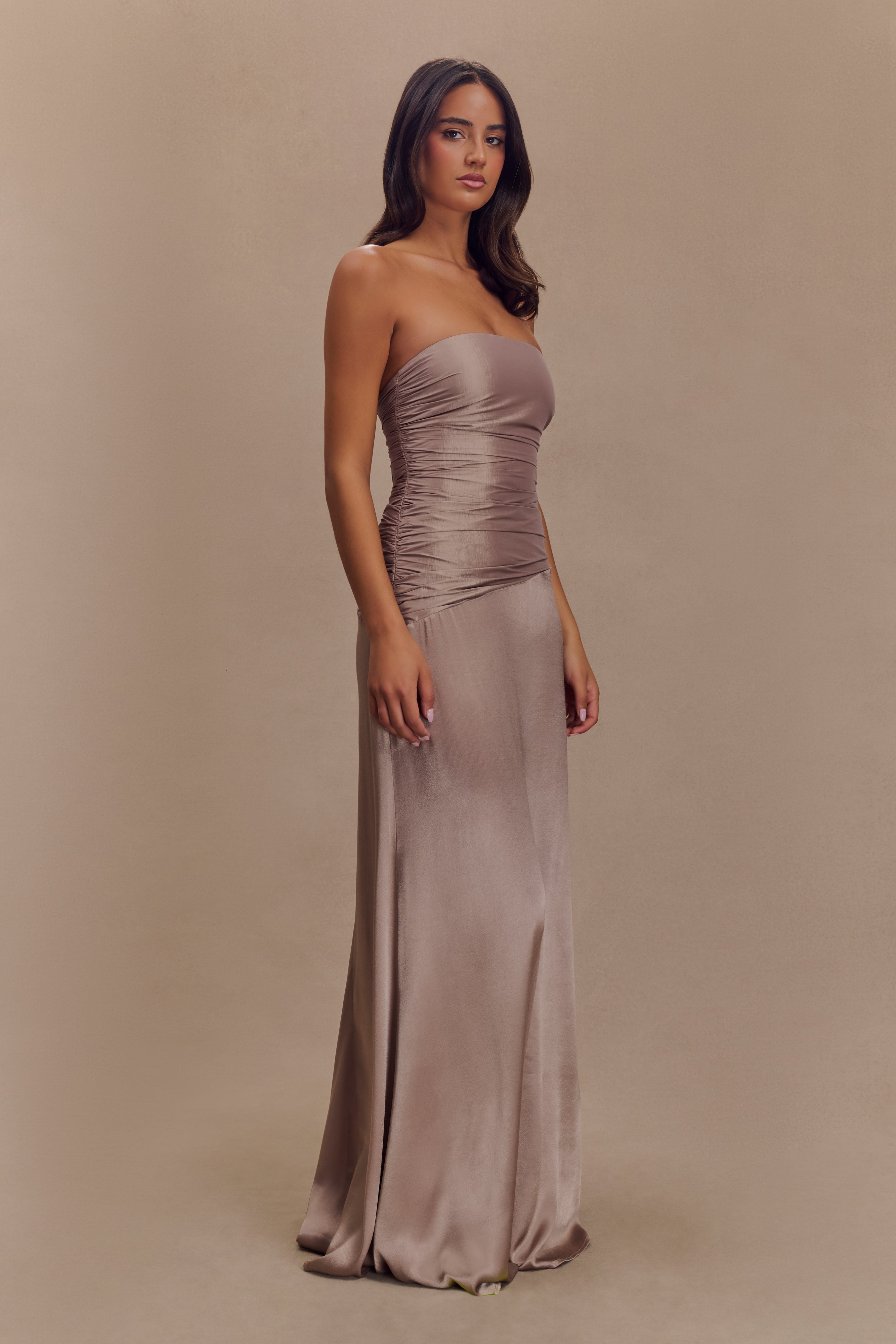 Serena Strapless Taffeta Maxi Dress - Bronze Taupe、mySite、solidvoid