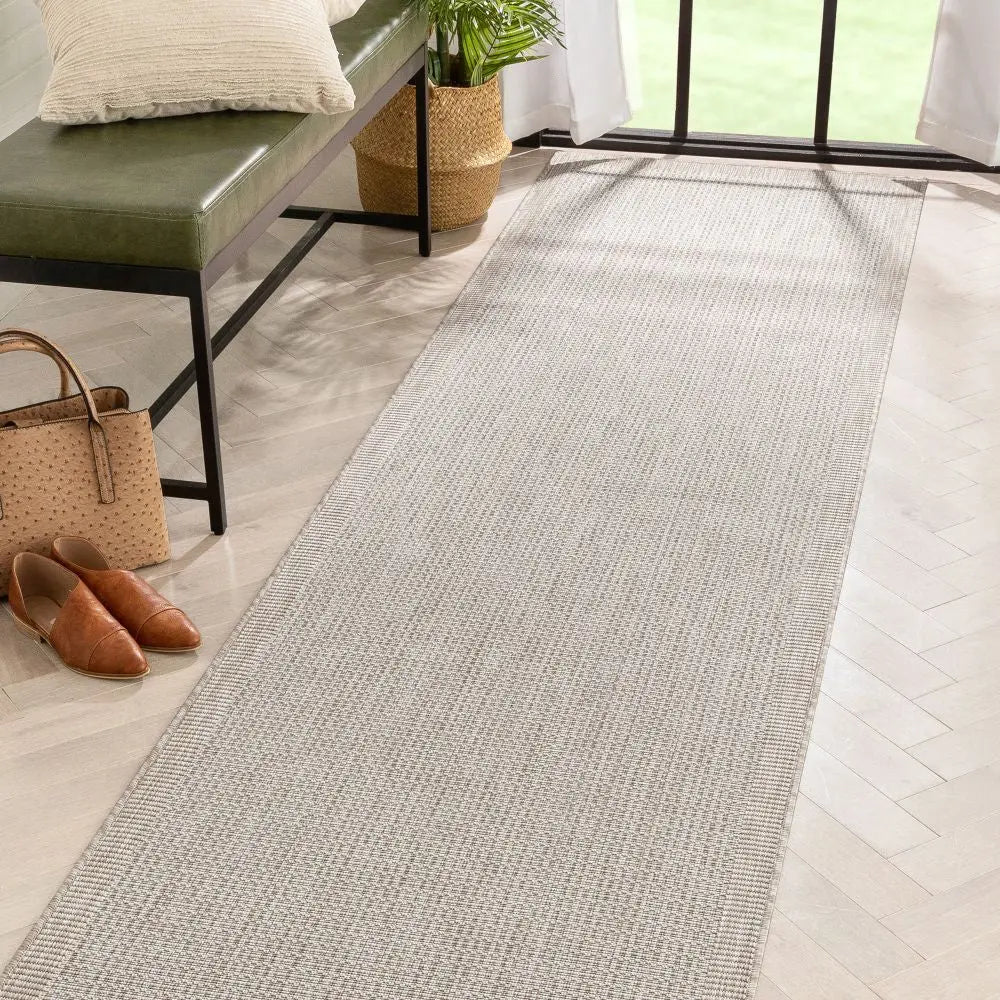Odin Solid & Striped Border Indoor Outdoor Grey Ivory Flatweave Rug、mySite、gigharbornorthrealestate