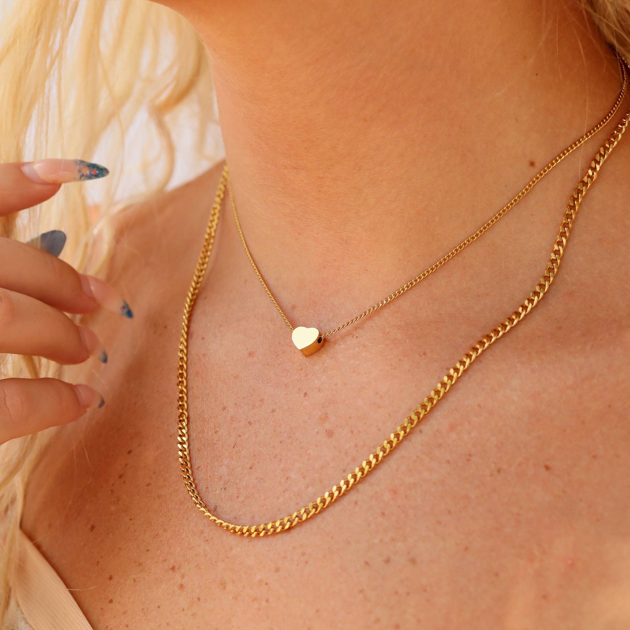 18K Gold PVD Stainless Steel Blank Heart Pendant Layered Necklace / CHN0011、mySite、dreamappss