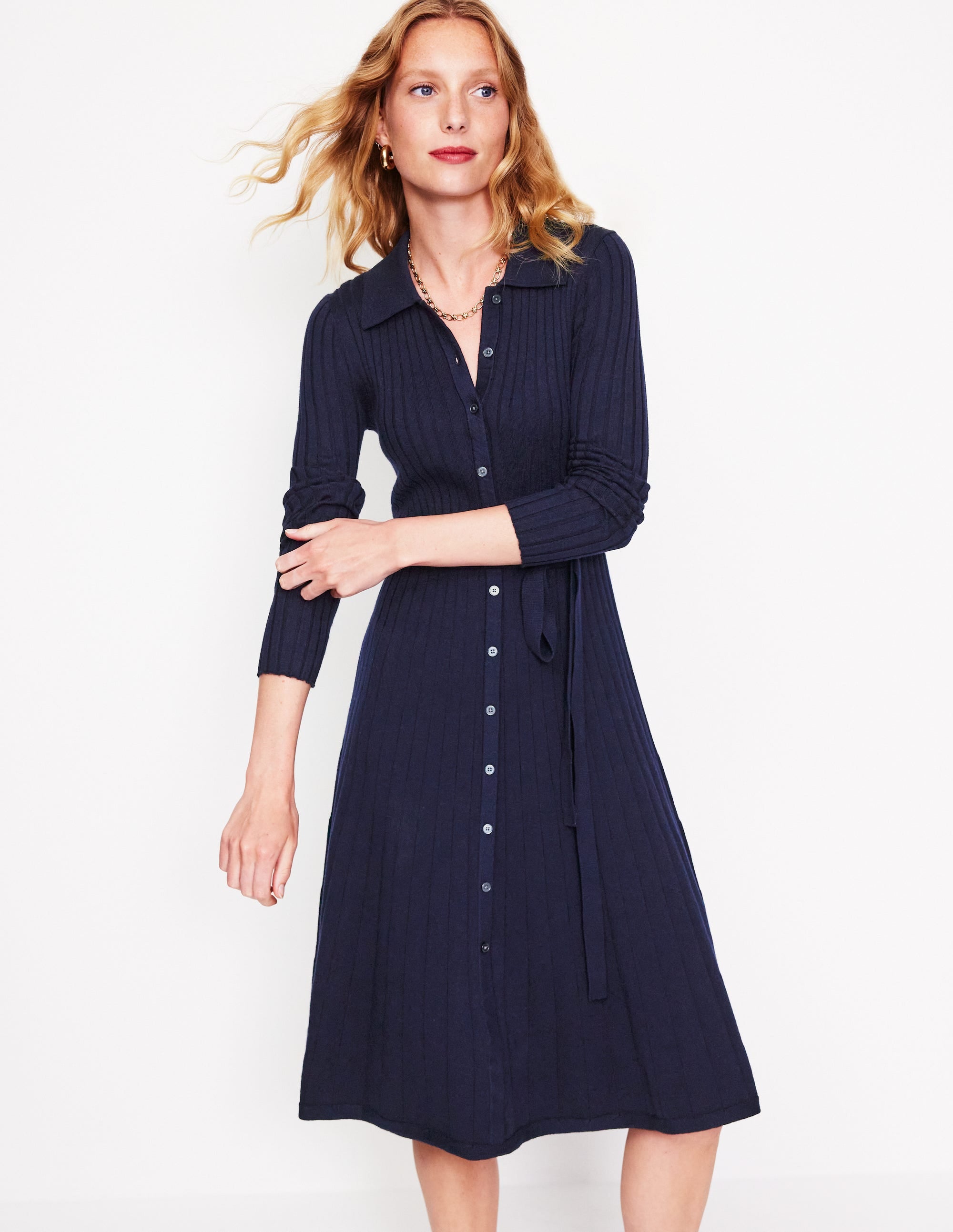  Rachel Knitted Shirt Dress-Navy、mySite、ashleygrahame
