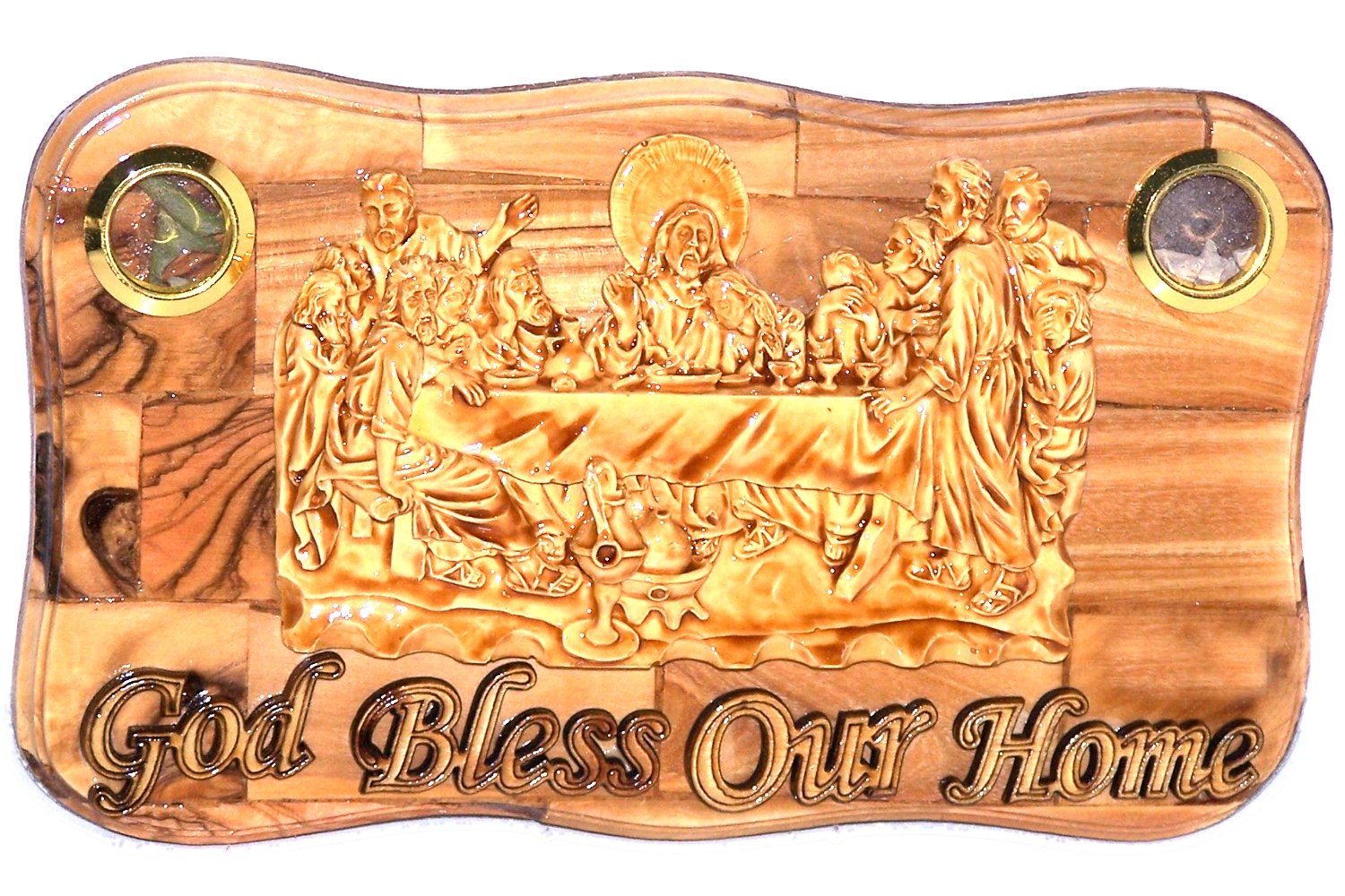  OLive wood Last Supper Plaque Hand Made in Bethlehem Holy Land with Alabaster / Ceramic clay、mySite、elrpsem3k