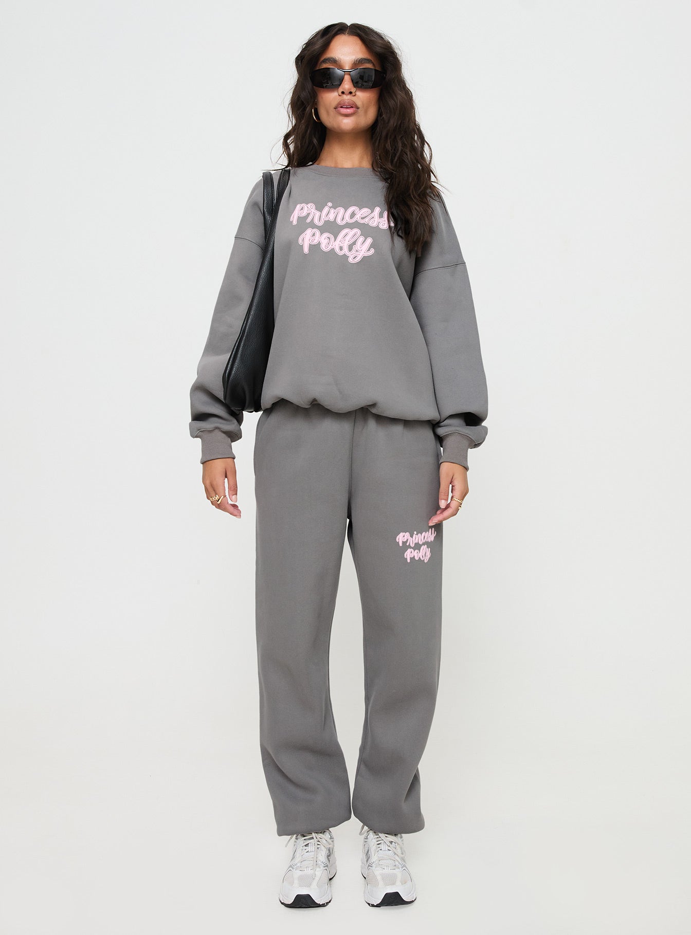 Princess Polly Track Pants Puff Text Charcoal、mySite、solidvoid