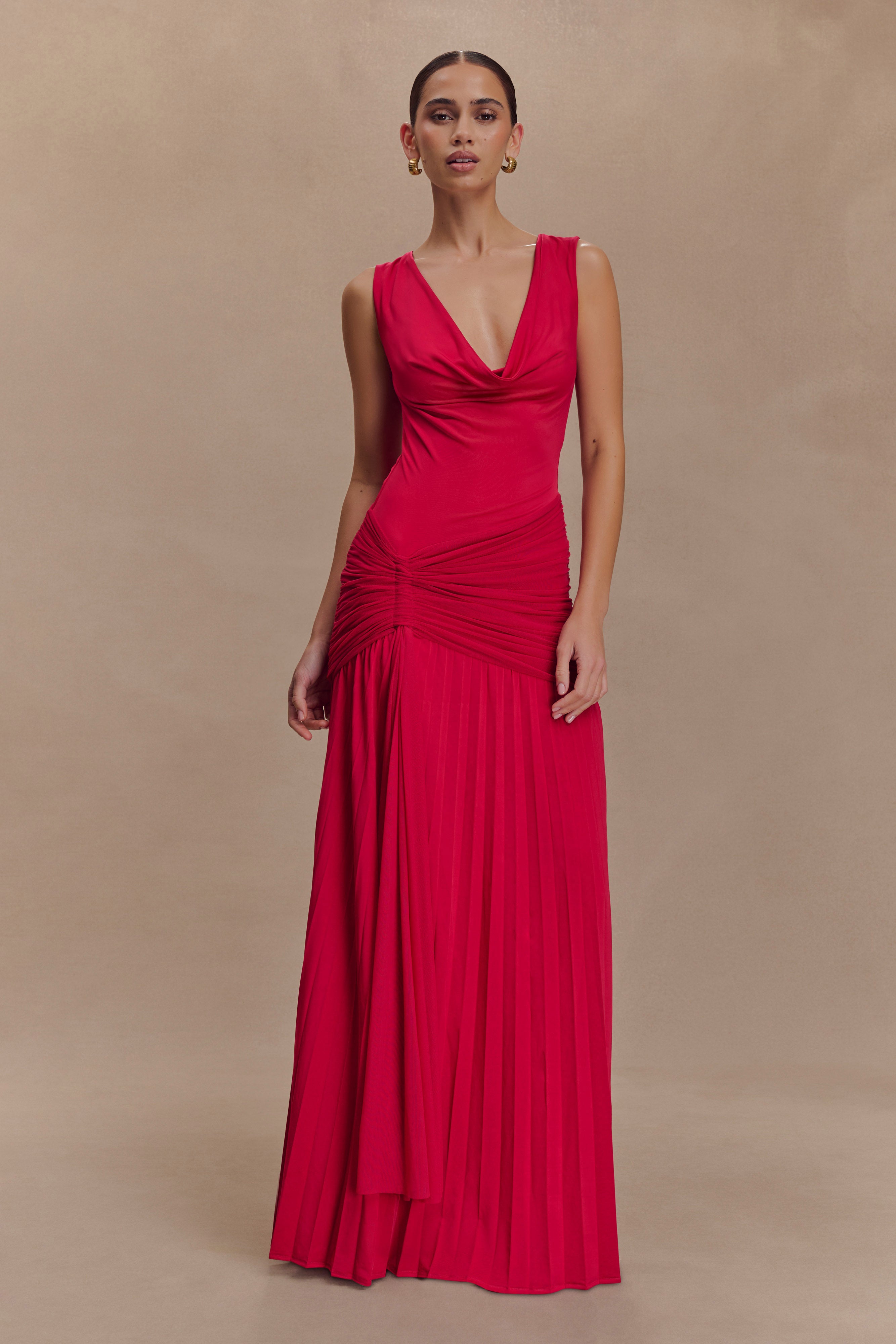 Dania Cowl Neck Slinky Maxi Dress - Fuchsia Pink、mySite、solidvoid