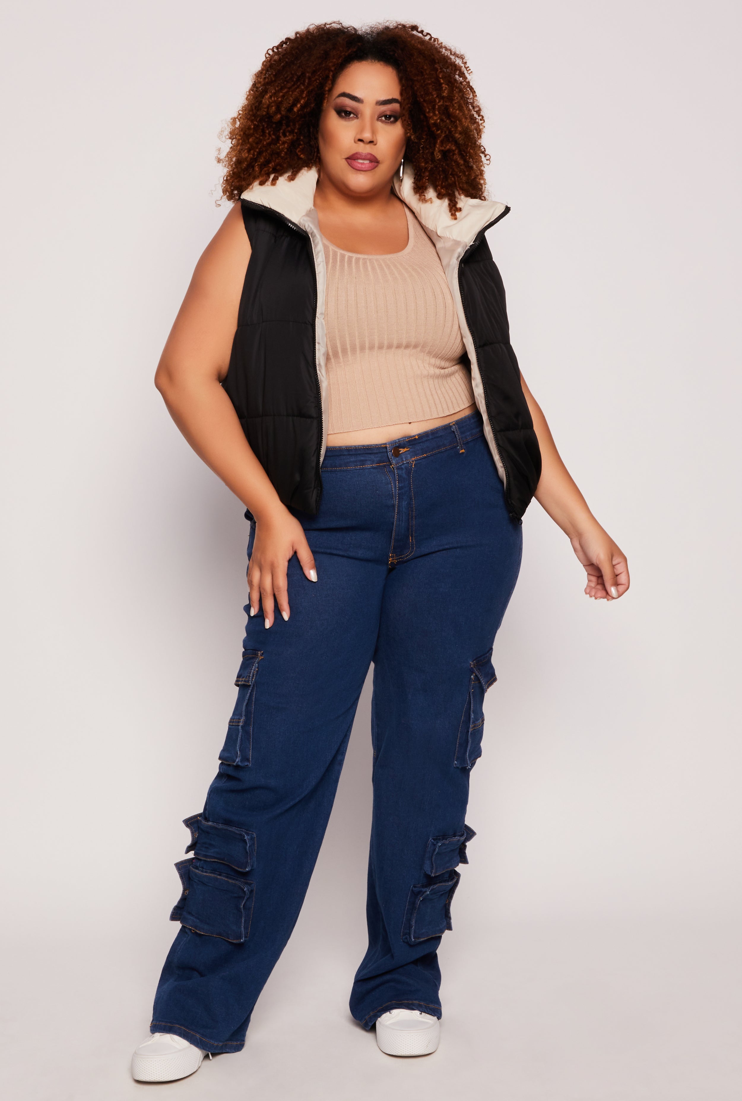 Plus Size Color Blocked Puffer Vest、mySite、camillekostekn