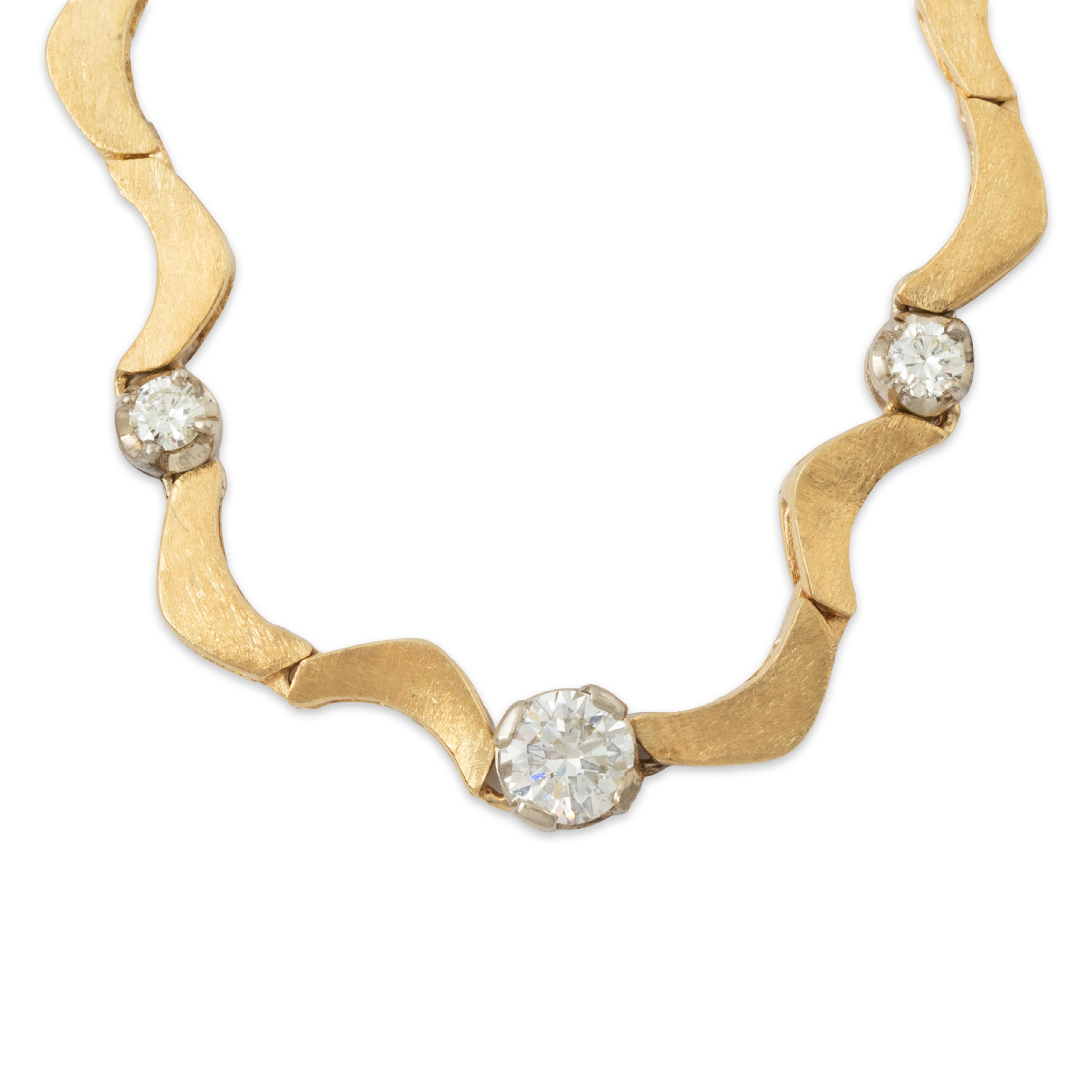 Vintage 14k Yellow Gold 1.50cttw Diamond Undulating Necklace 16、mySite、hinf8tx79