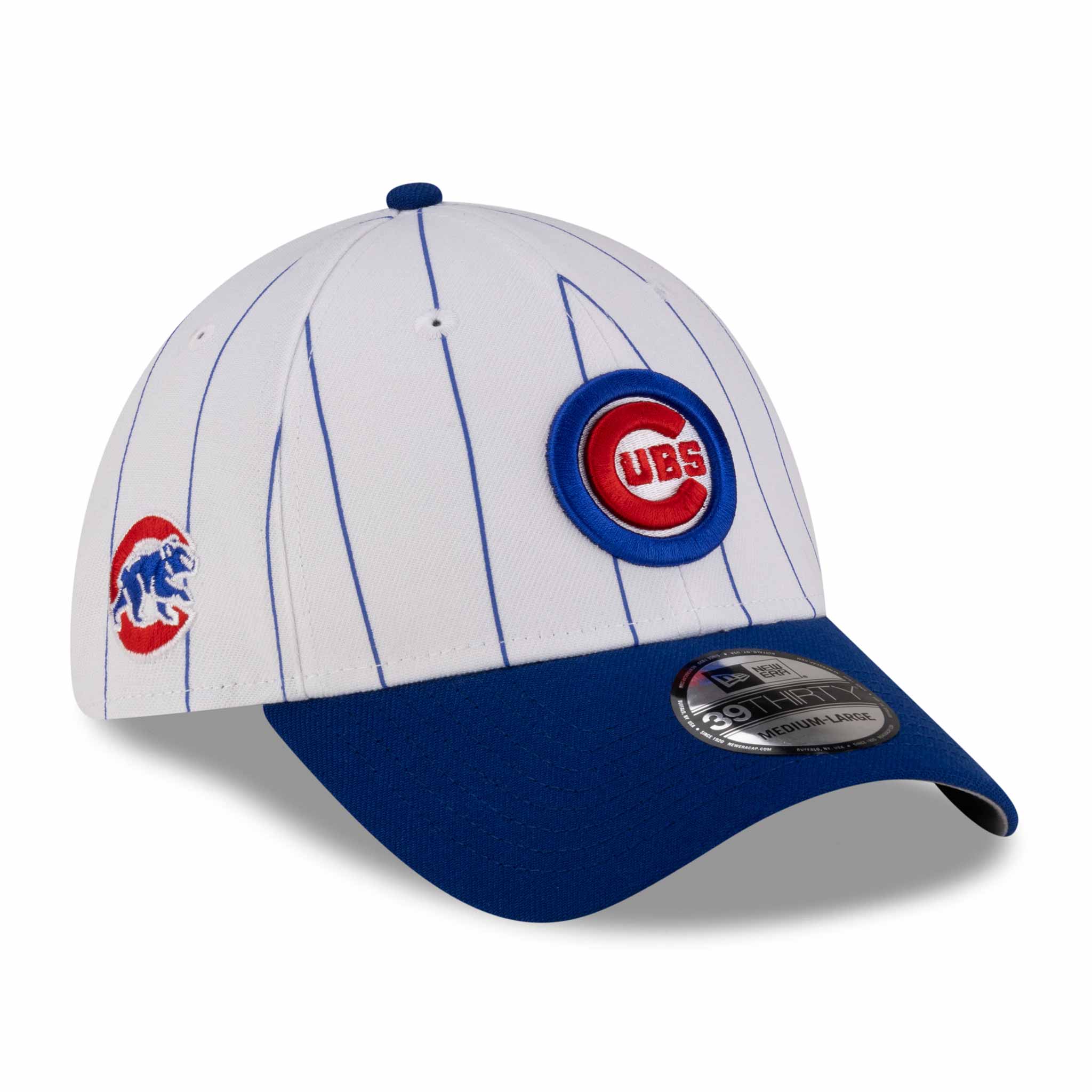 Chicago Cubs New Era 39THIRTY White Pinstripe Bullseye Stretch Fit Cap、mySite、vikingsvslions