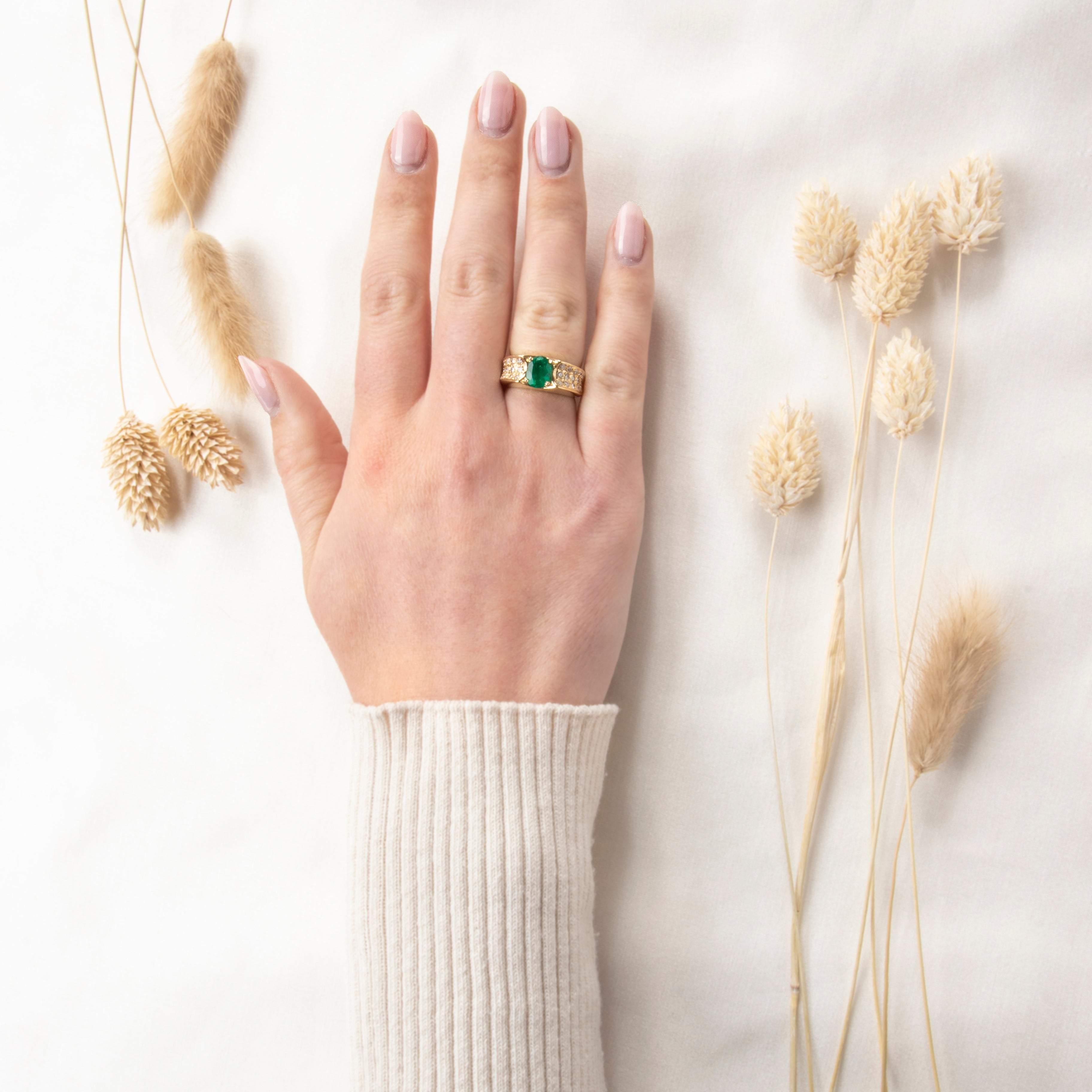 Vintage 14k Gold 1.06ct Zambian Emerald .874cttw Diamond Ring 6.5、mySite、hinf8tx79