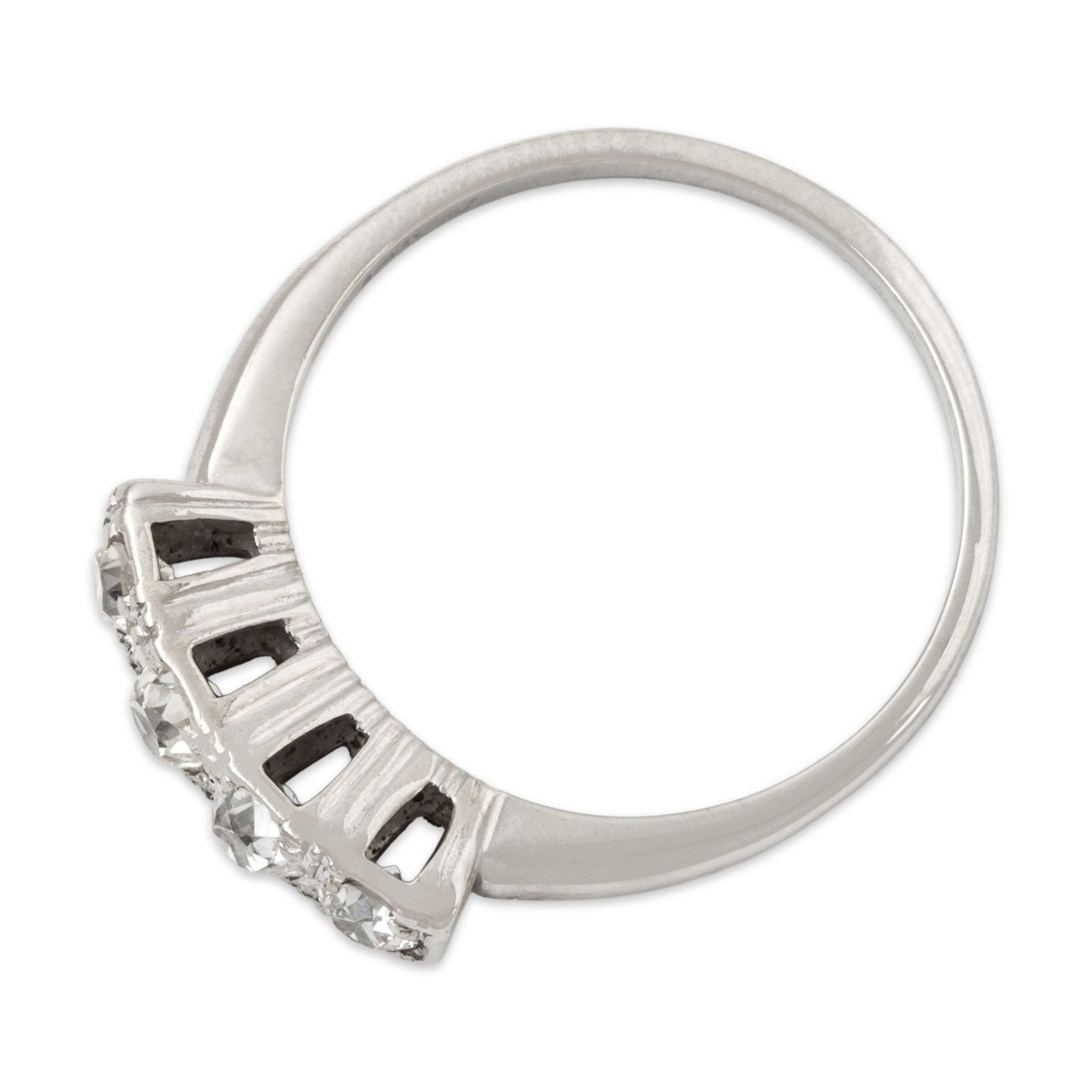 Antique 14k White Gold .68cttw Old Mine Cut Diamond Stunning Four-Stone Band Ring 7.75、mySite、hinf8tx79