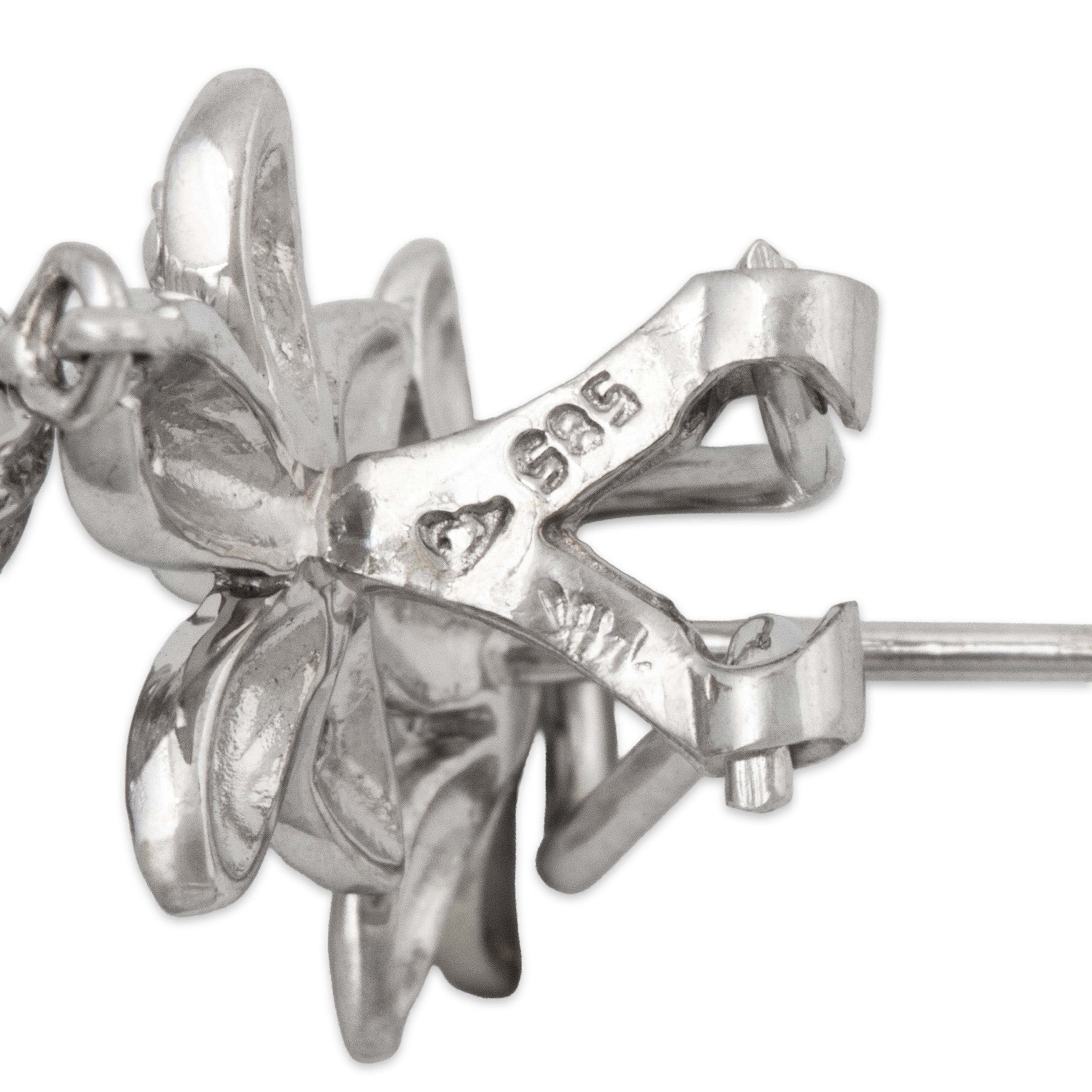 Vintage 14k White Gold Tahitian Pearl Diamond Wonderful Floral Dangle Earrings、mySite、hinf8tx79