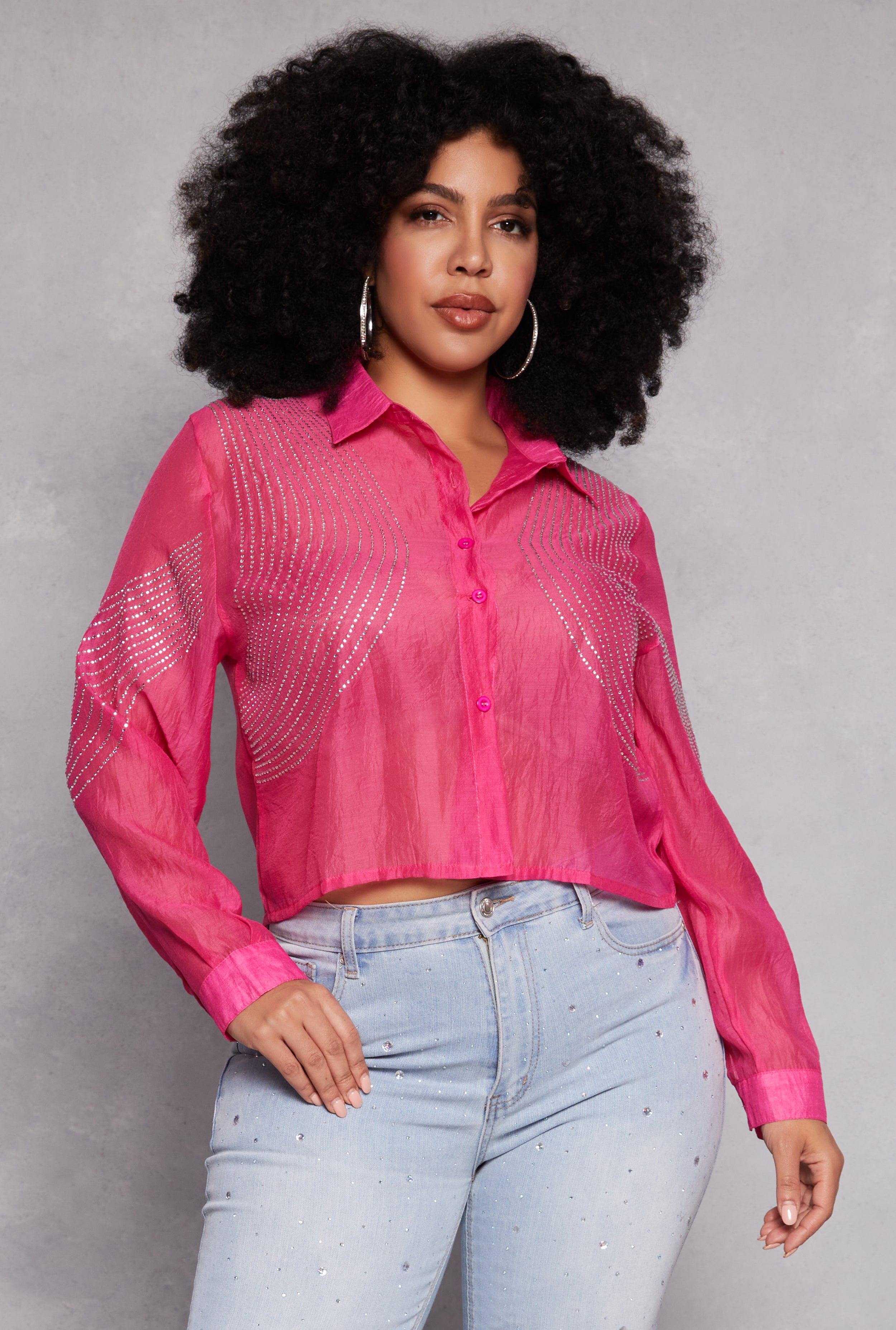 Plus Size Rhinestone Organza Top、mySite、camillekostekn