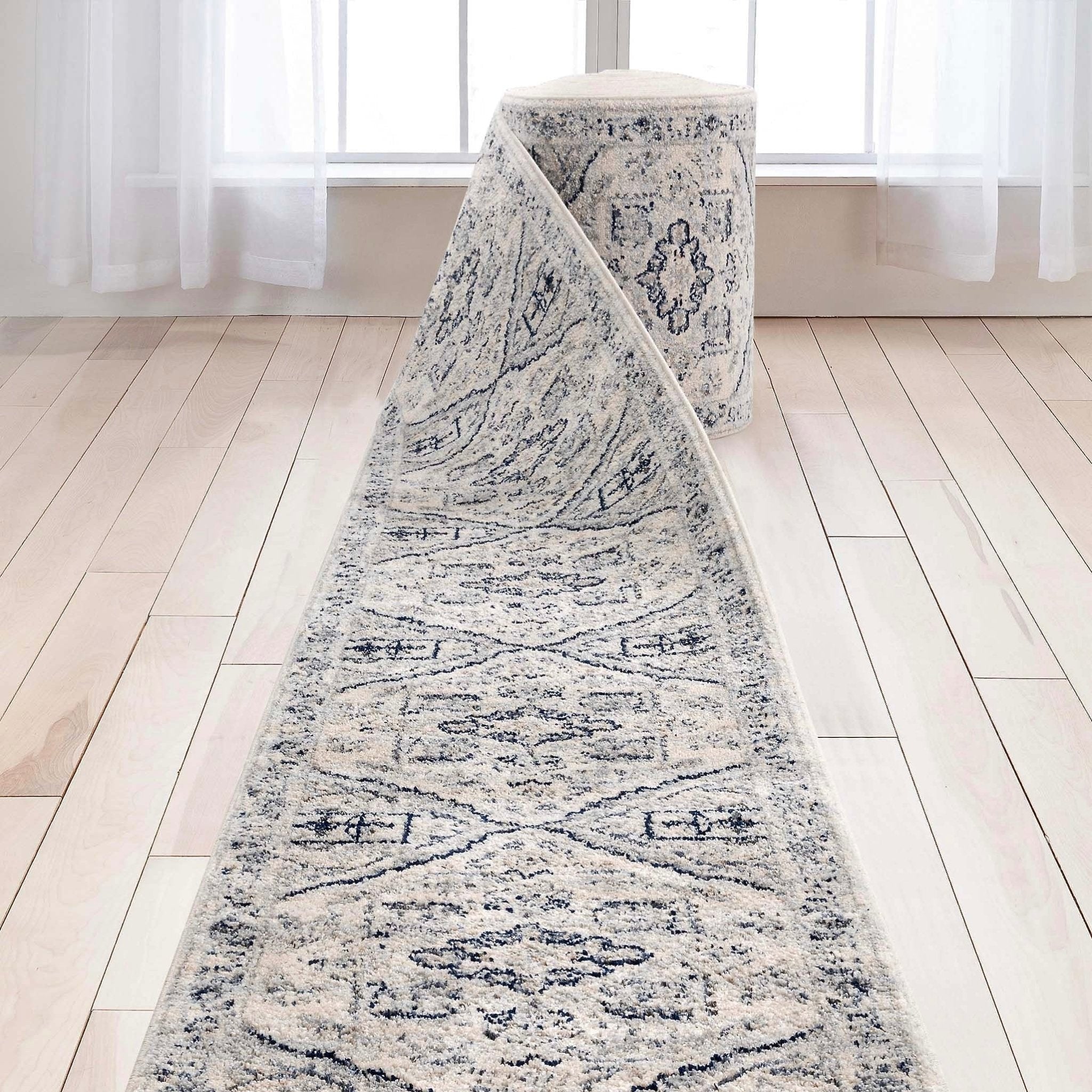 Custom Size Runner Camilla Farmhouse Medallion Ivory Blue Choose Your Width x Choose Your Length Hallway Runner Rug、mySite、gigharbornorthrealestate
