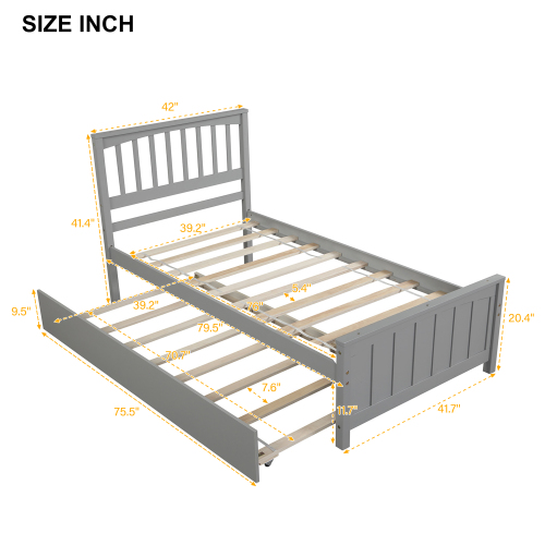 Twin size Platform Bed with Trundle, White、、casual