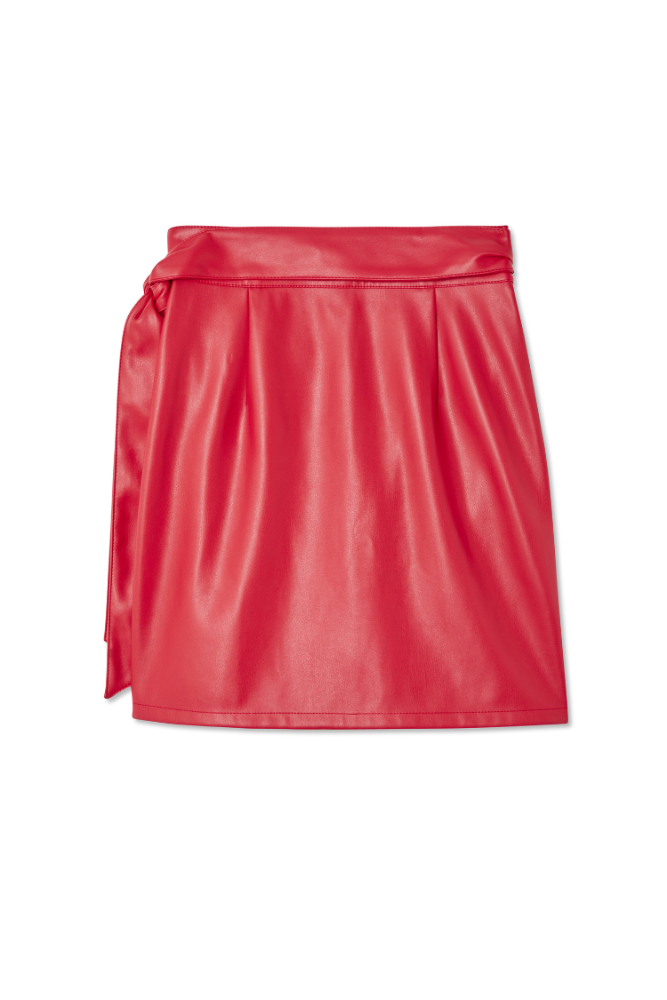 Deep Red Vegan Leather Mini Jaspre Skirt Petite、mySite、solidvoid