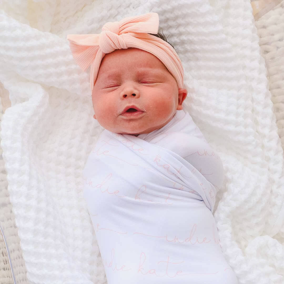  Personalized Peony Pink on Pure White Baby Name Swaddle Blanket - Script、mySite、layawaytickets
