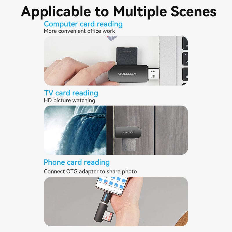 Vention 2-in-1 USB 2.0 A Card Reader(SD+TF) Black Single Drive Lette、mySite、fannypackpong