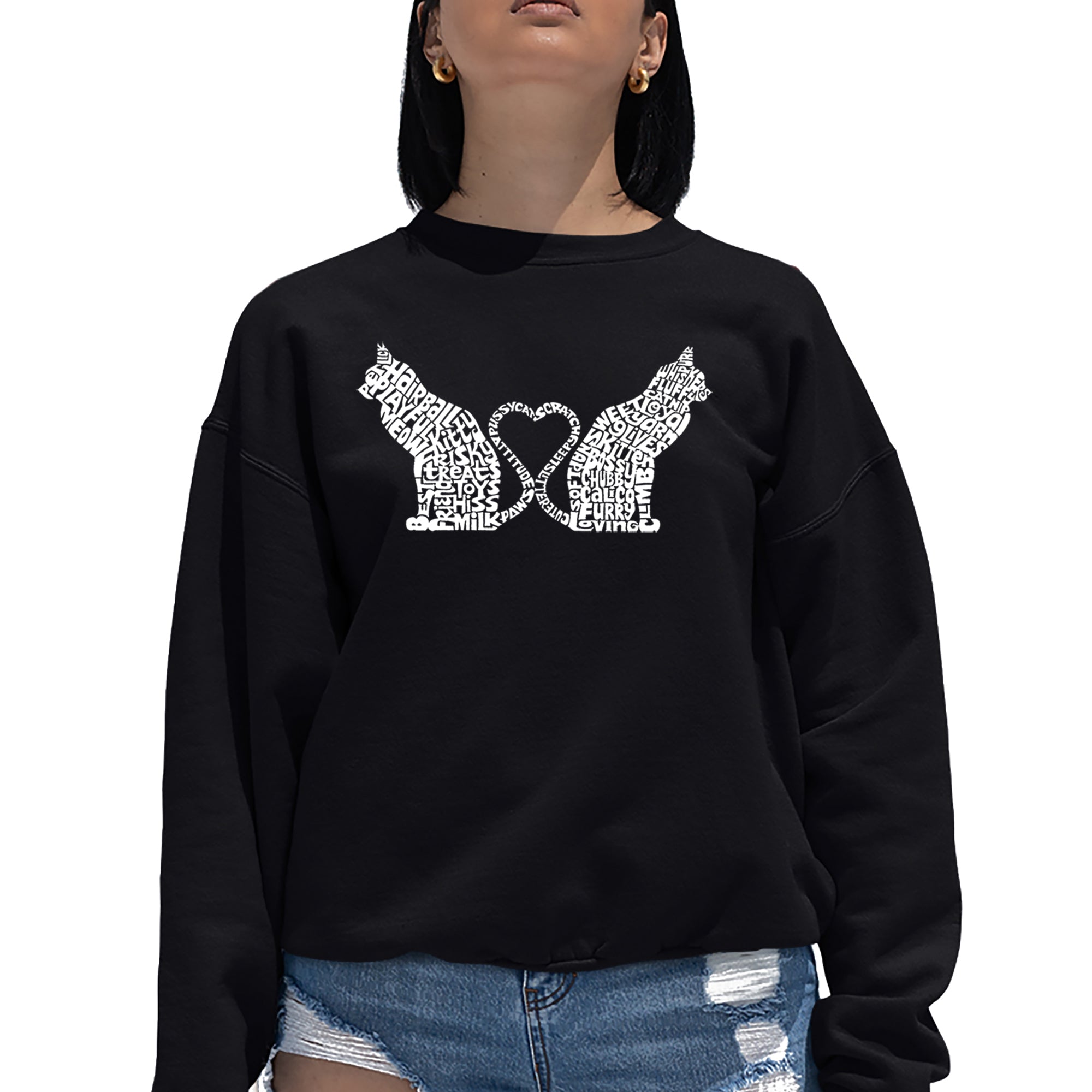 Cat Tail Hearts - Women's Word Art Crewneck Sweatshirt、mySite、camillekostekn