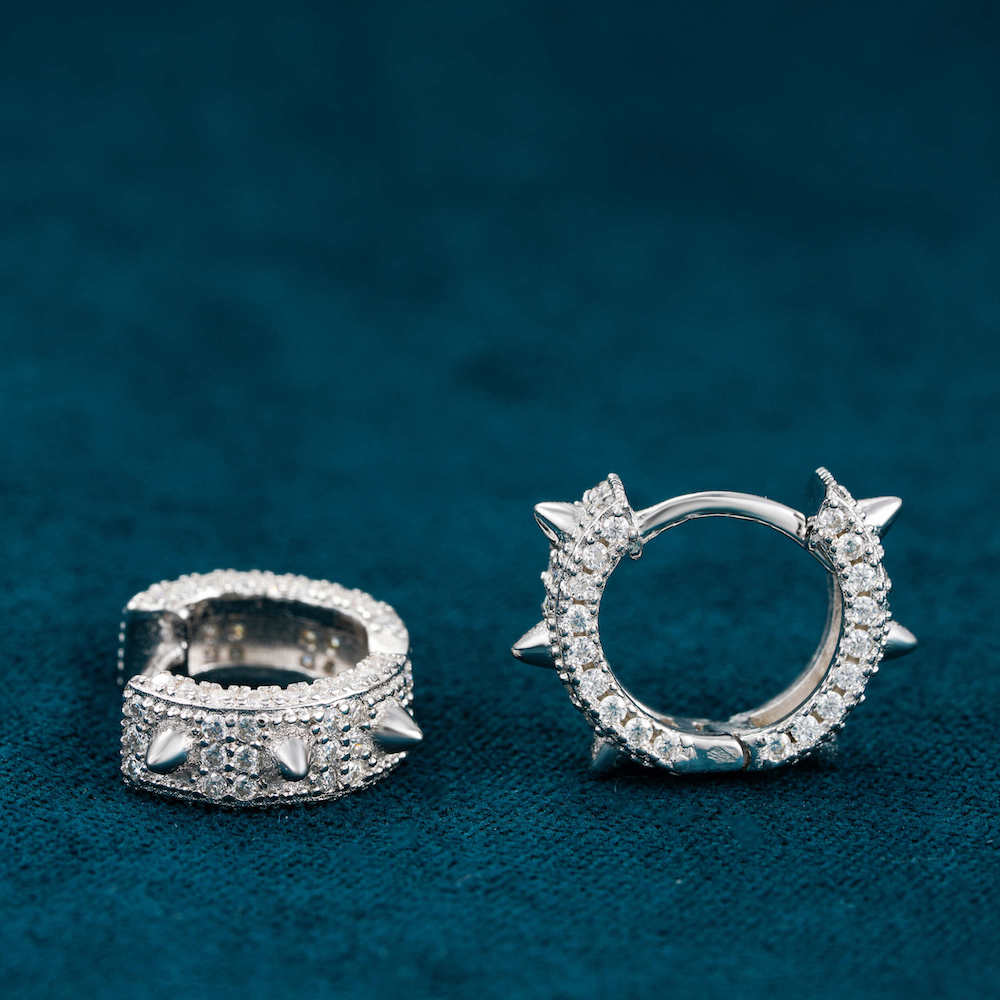 Moissanite Spiked Huggie Earrings 14k Gold、mySite、hinf8tx79