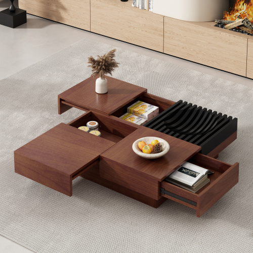 ITALIAN RETRO - INSPIRED ACACIA WOOD STORAGE COFFEE TABLE ,BROWN & BLACK COLOR、、eastwooduniform