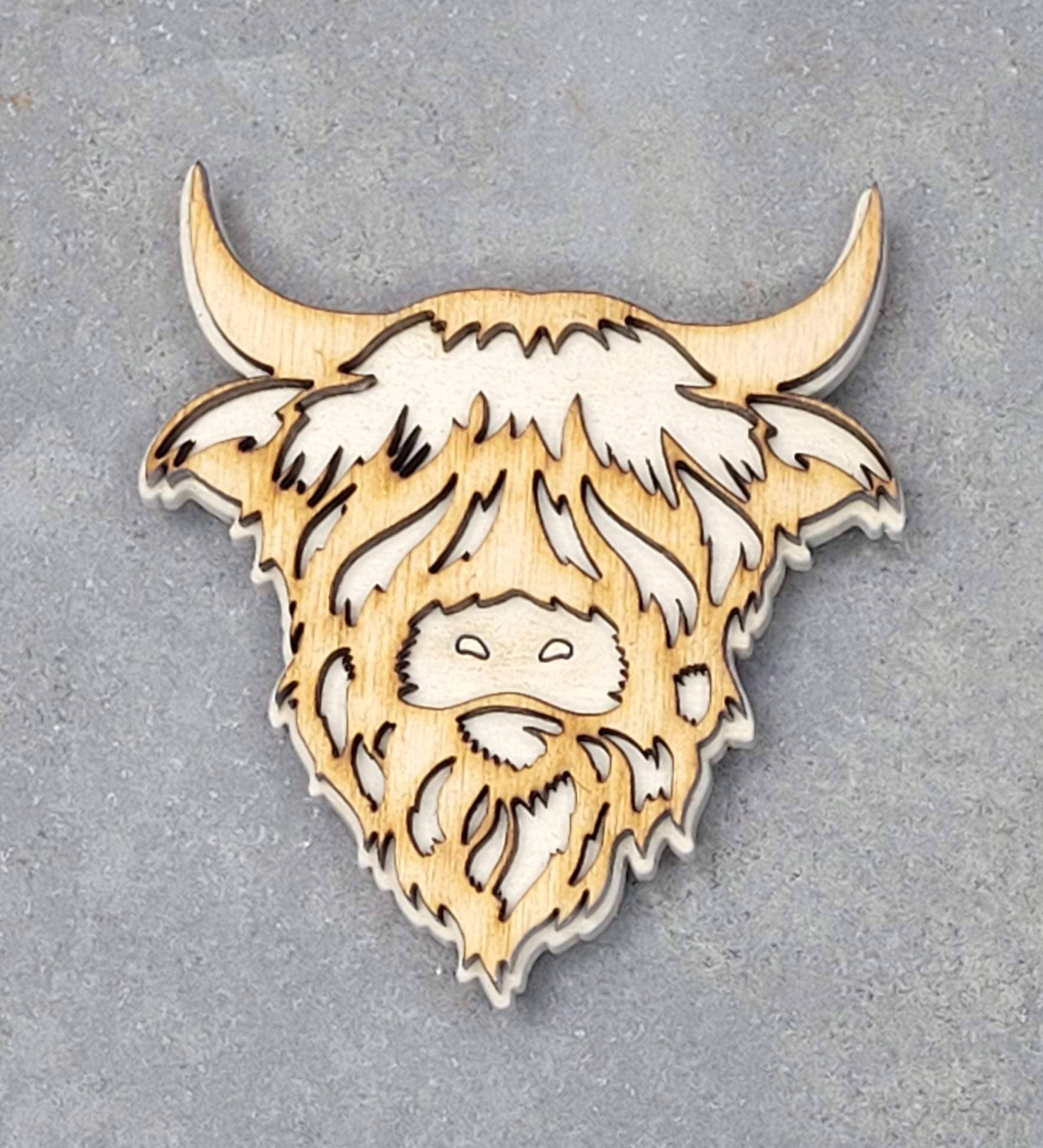 Highland Cow Magnet Handmade in the USA Wood look、mySite、g9winljtr