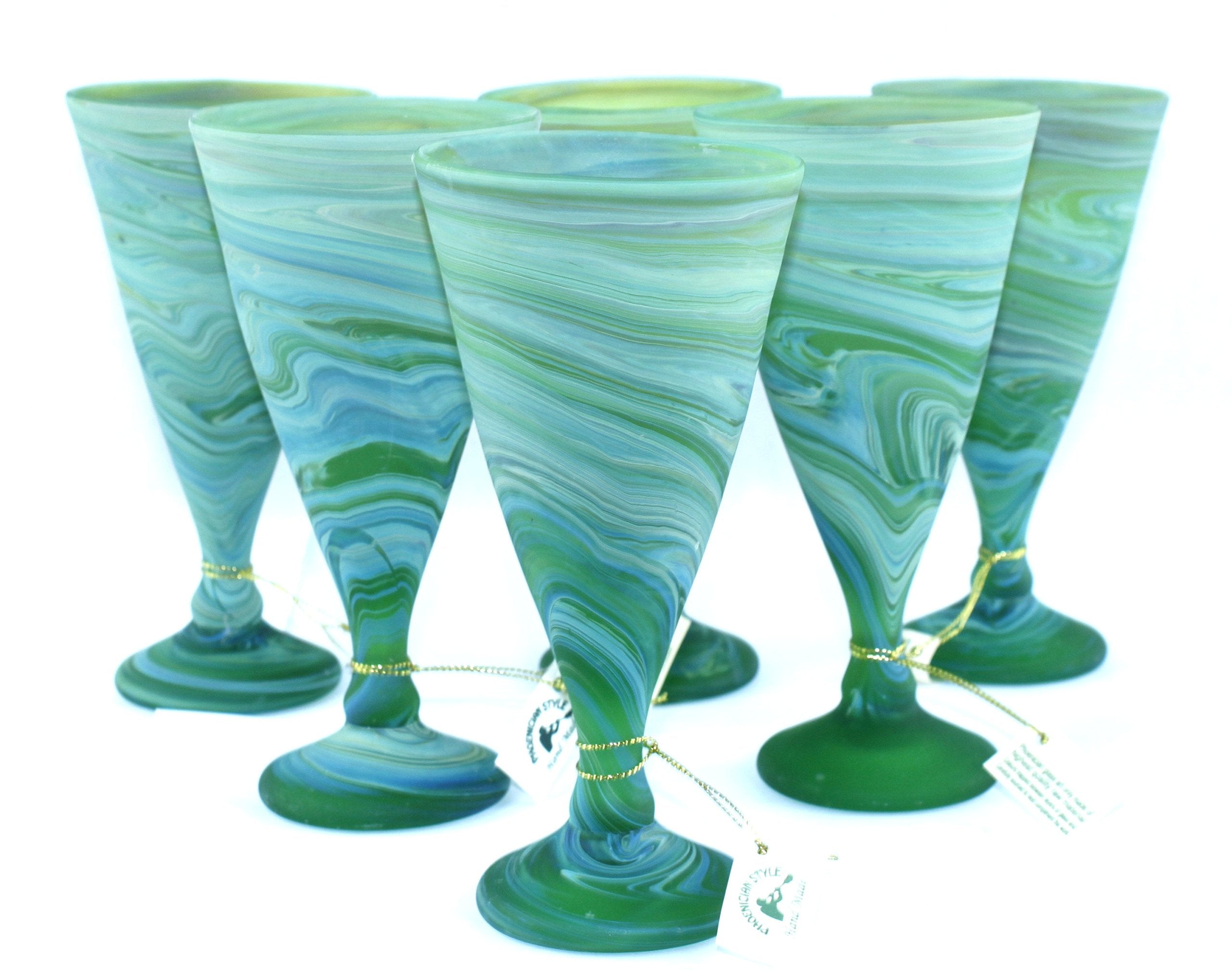  Green set of Phoenician Cone Wine Goblets - Ancient beauty revealed. Set of 6 goblets. Museum quality looks and feels(6 Inch) - Asfour Outlet Trademark、mySite、elrpsem3k