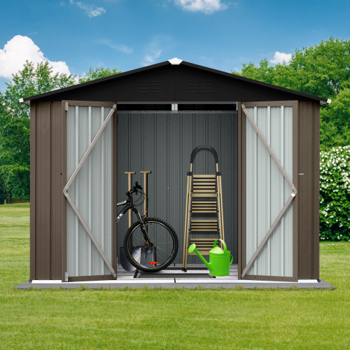 Metal garden sheds 8ft×6ft outdoor storage sheds Brown + Black、、eastwooduniform