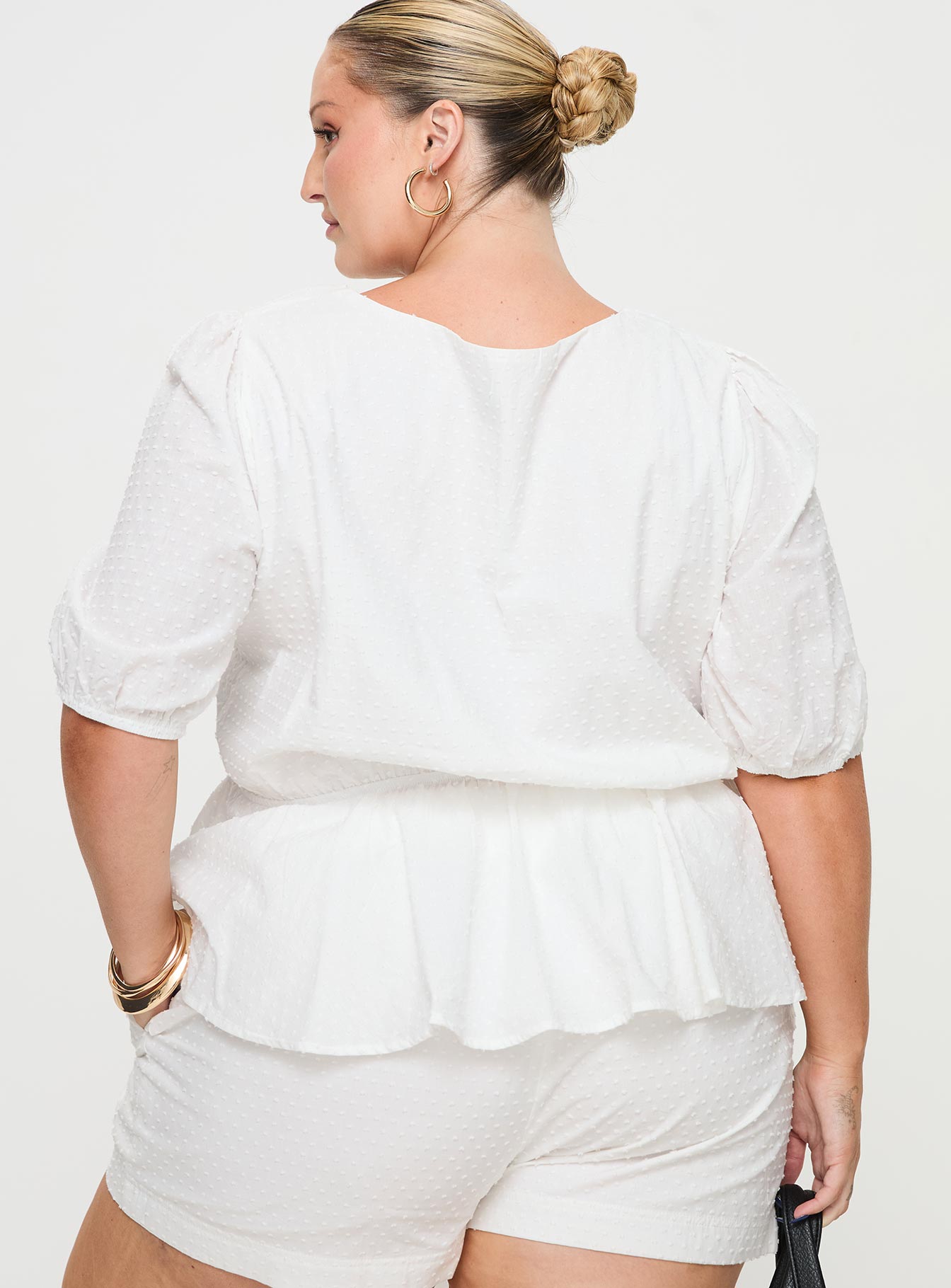 Puff Puff Peplum Top White Curve、mySite、solidvoid