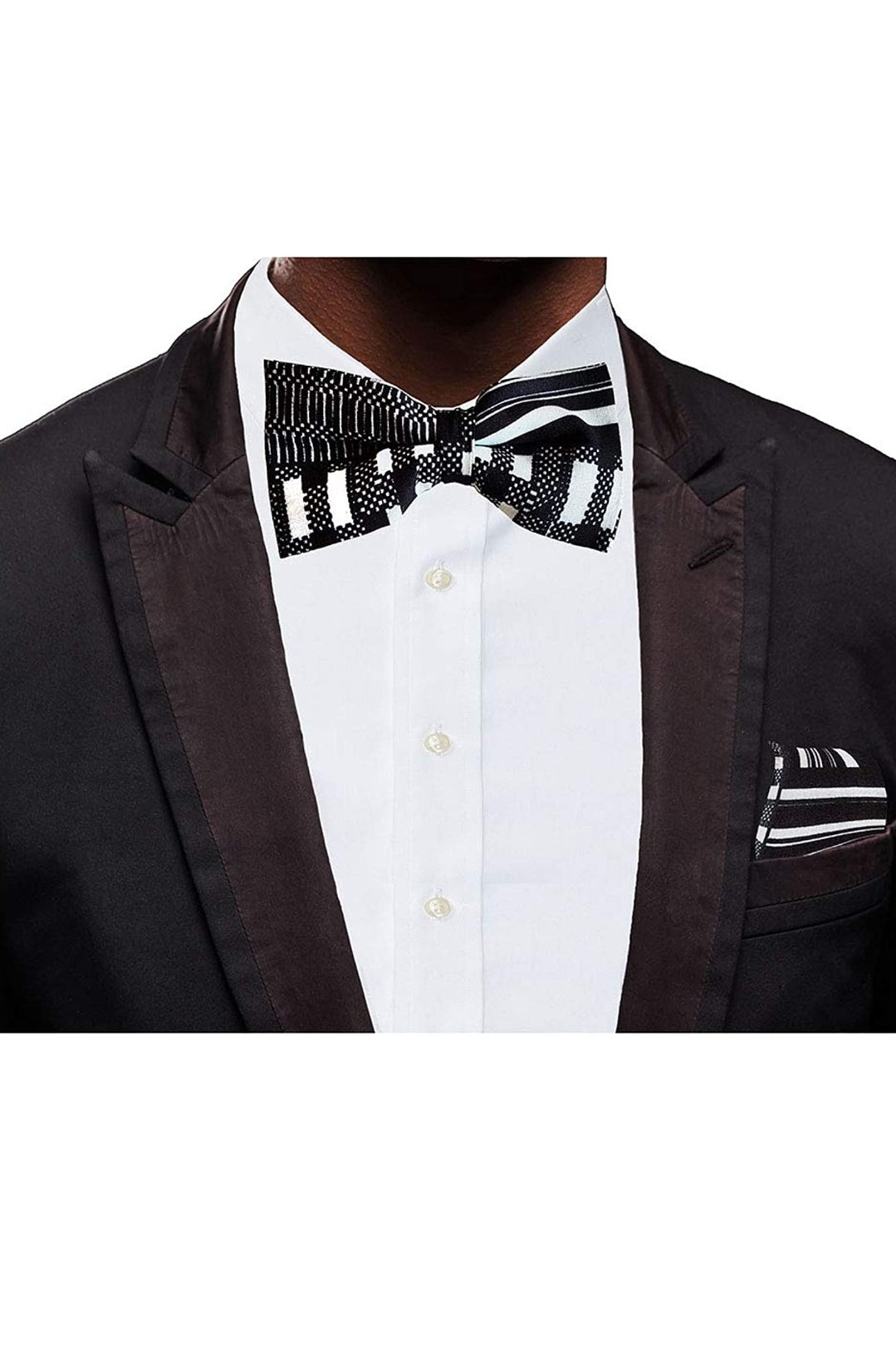 Black and White Kente African Print Bow tie with Pocket Square - DPB0795BT、mySite、solidvoid