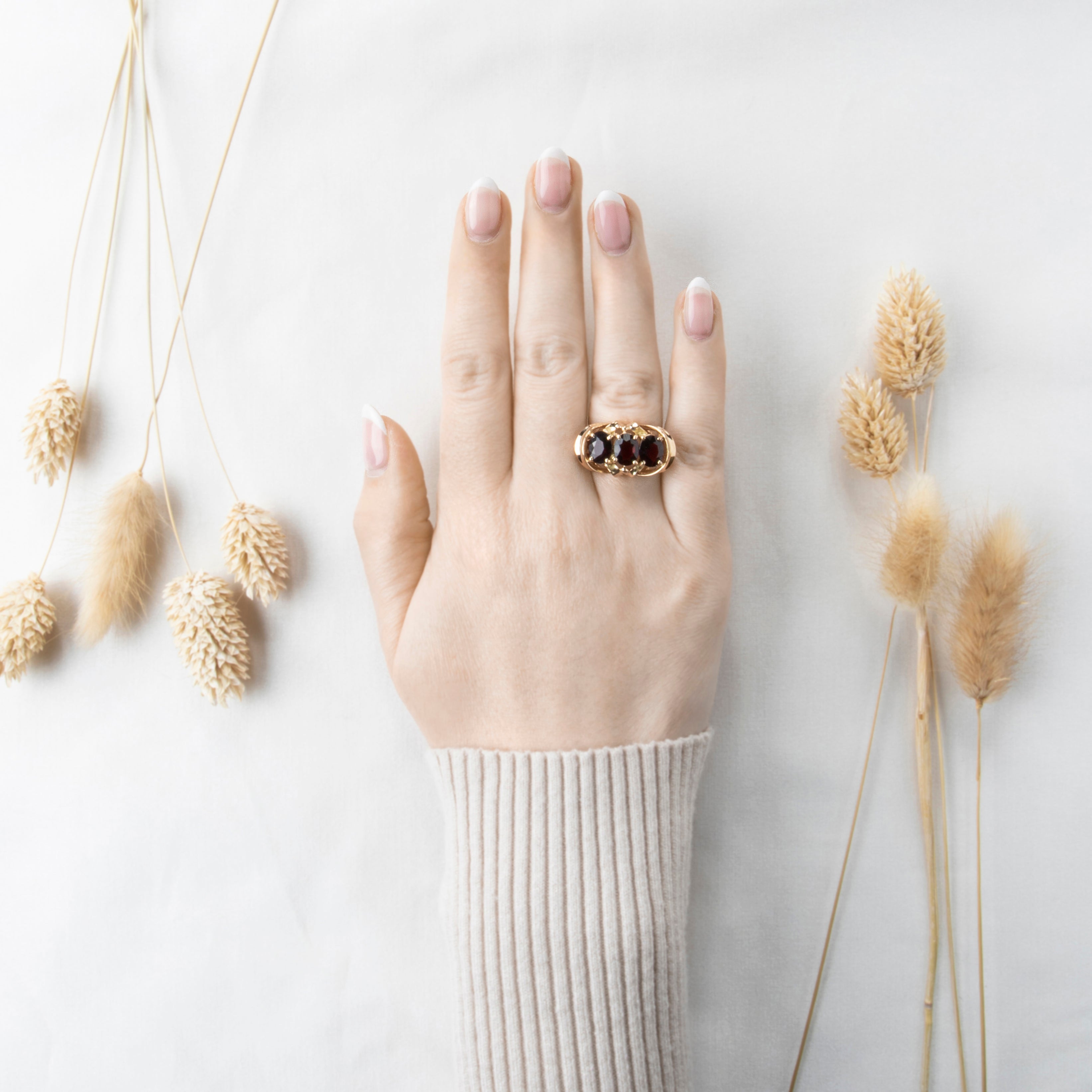 Vintage Large 14k Yellow Gold 2.2cttw Garnet Dramatic Trio Ring 7.25、mySite、hinf8tx79