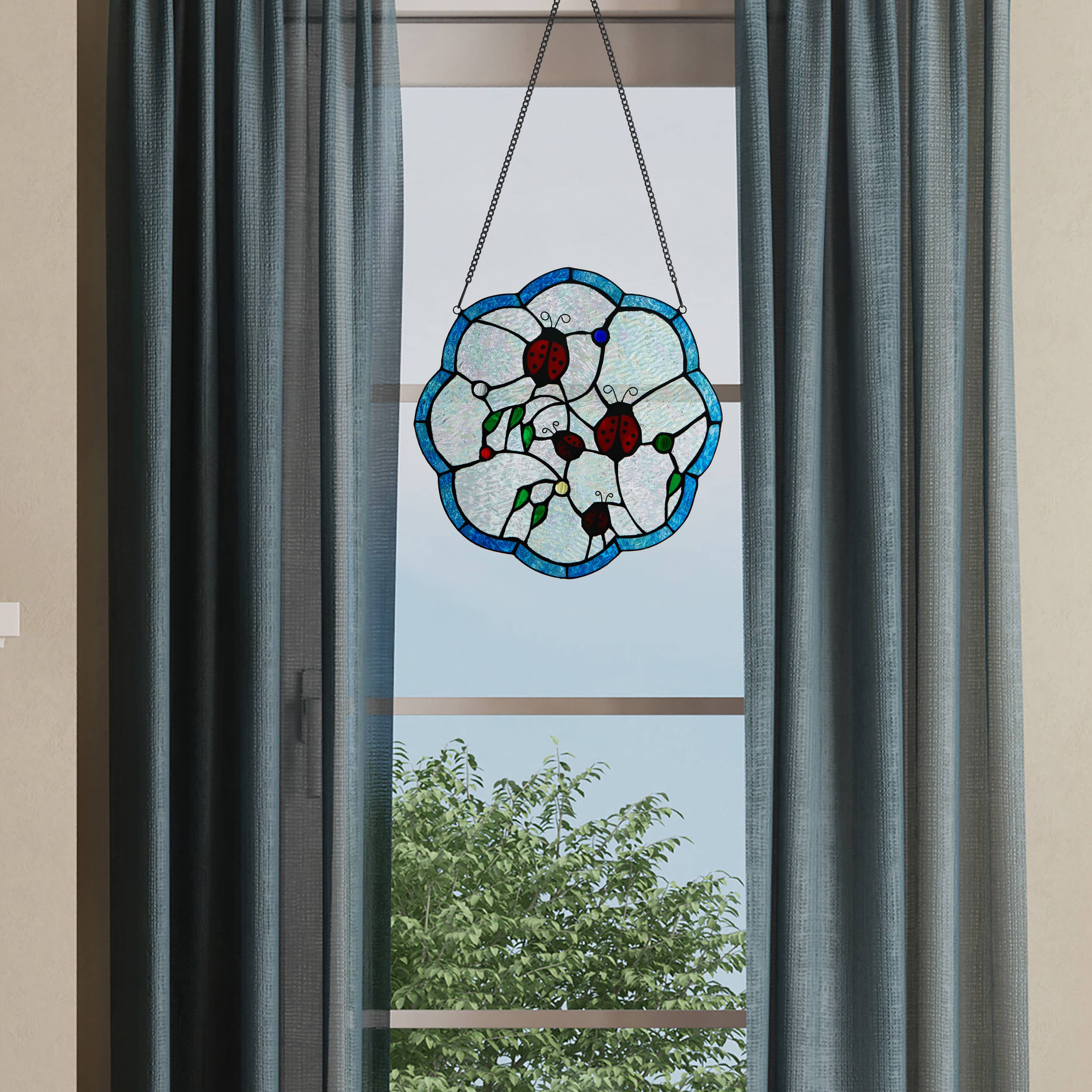 Ladybugs Round Tiffany Stained Glass Window Panel 12、mySite、g9winljtr