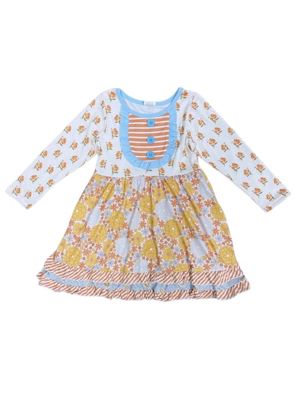 Fall Feels Girls Long Sleeve Button Detail Dress、mySite、camillekostekn