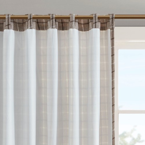 Plaid Rod Pocket and Back Tab Curtain Panel with Fleece Lining Brown 50x84"、、eastwooduniform