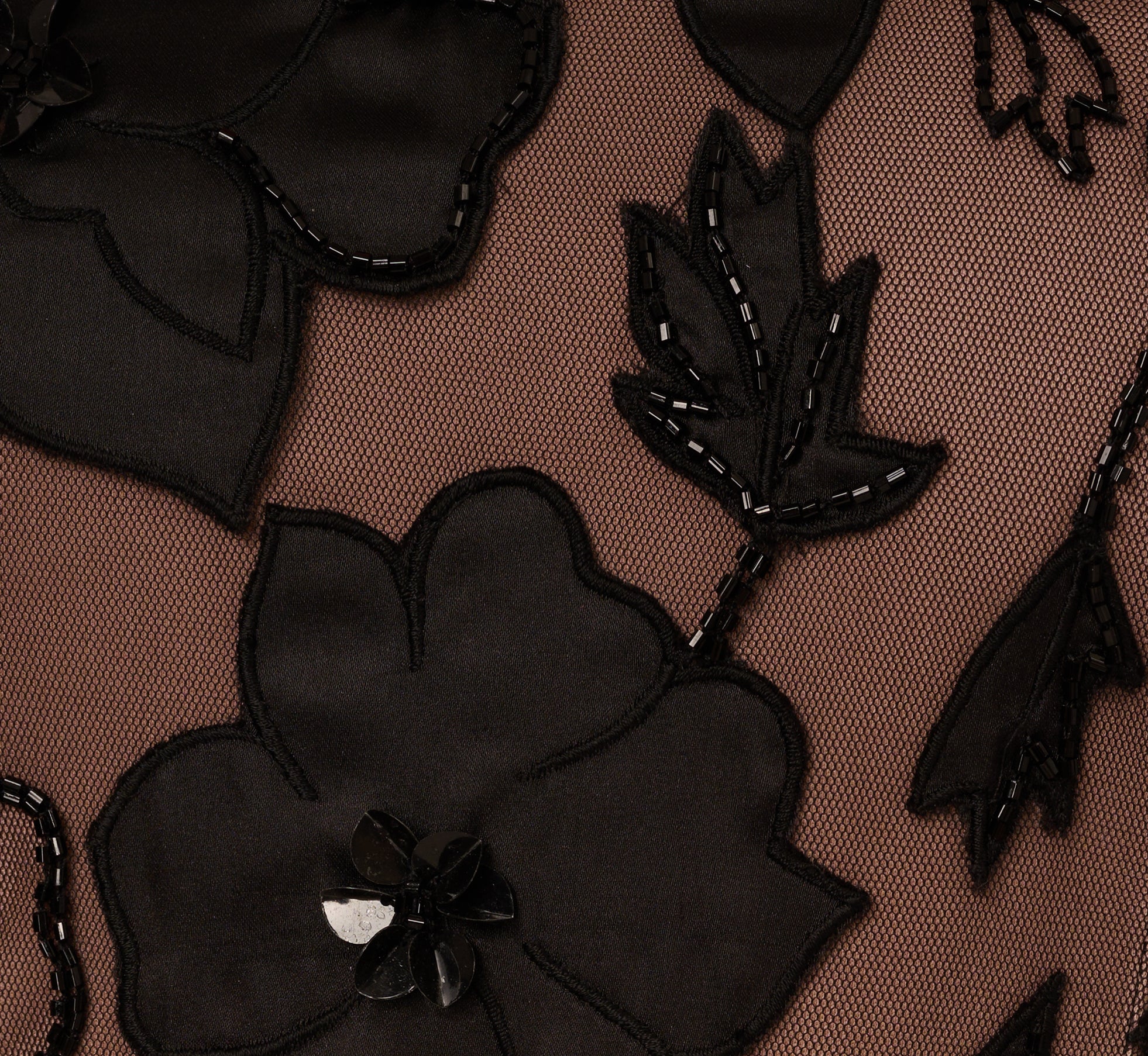 Off The Shoulder Beaded Column Gown With Rosette Accents In Black Rosegold、mySite、solidvoid