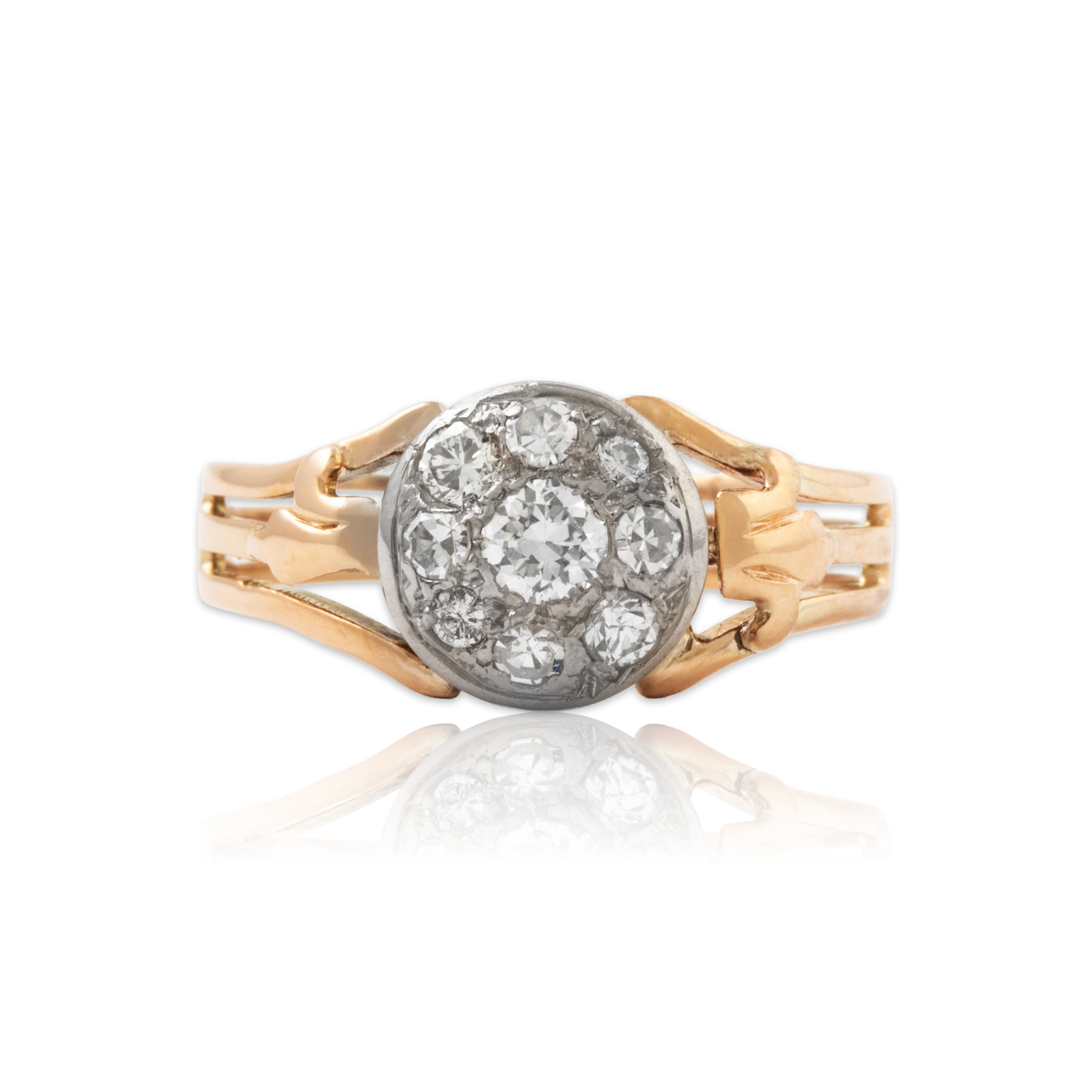 Antique Edwardian 10k Rosy Yellow Gold .345cttw Old European Diamond Halo Ring、mySite、hinf8tx79