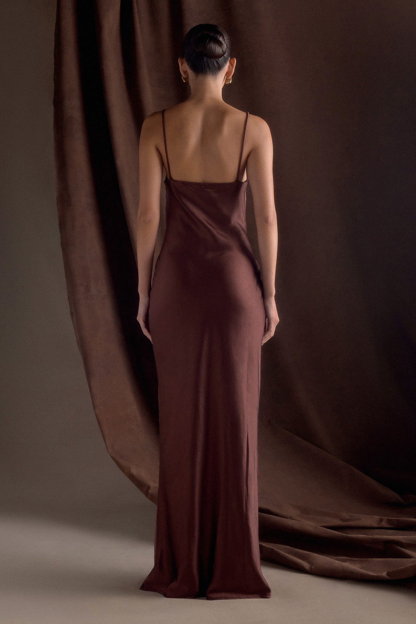 Lilly Sweetheart Satin Maxi Dress - Dark Chocolate、mySite、solidvoid