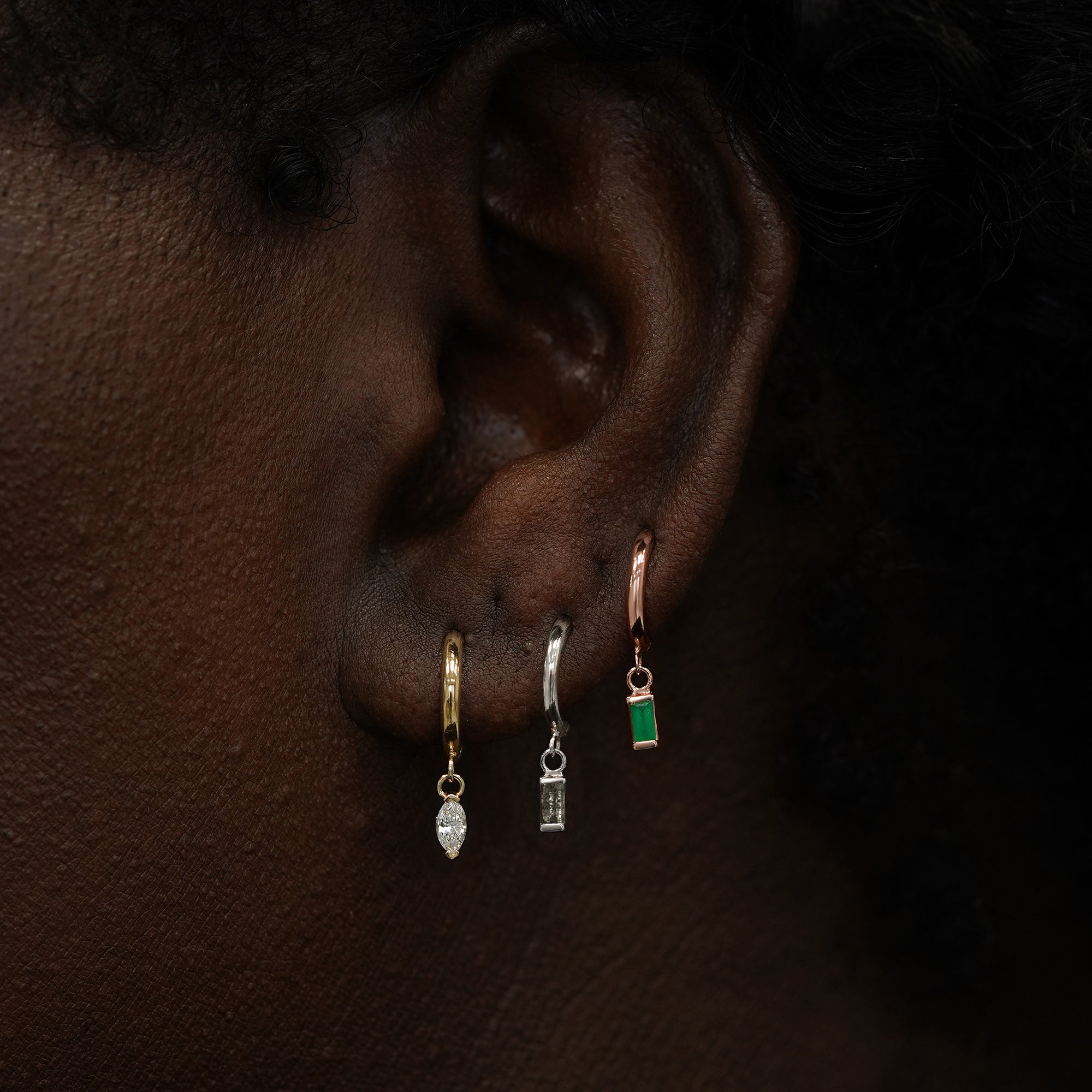 Baguette Salt and Pepper Diamond Dangle Hoop、mySite、hinf8tx79