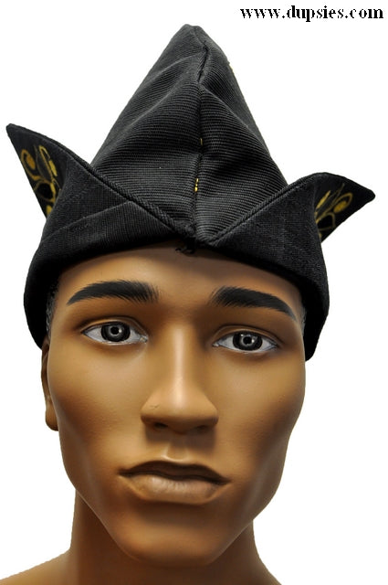 Awoni Black and Gold Abeti Aja Aso Oke Hat-Cap-Kufi DPH423、mySite、solidvoid