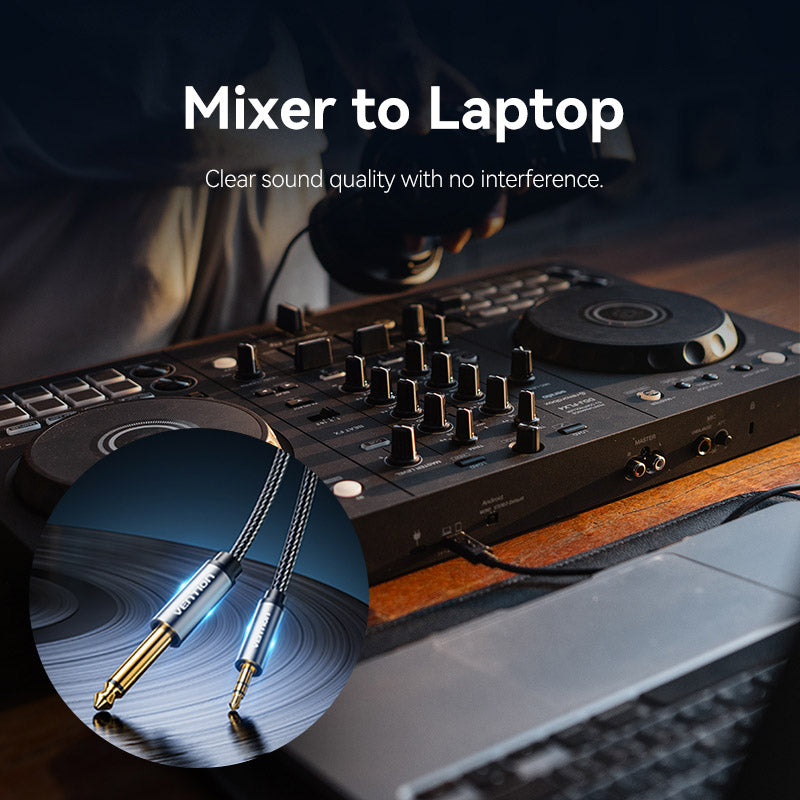 Vention Nylon Braided 3.5mm TRS Male to 6.35mm TS Male Audio Cable 1M Gray Aluminum Alloy Type、mySite、fannypackpong