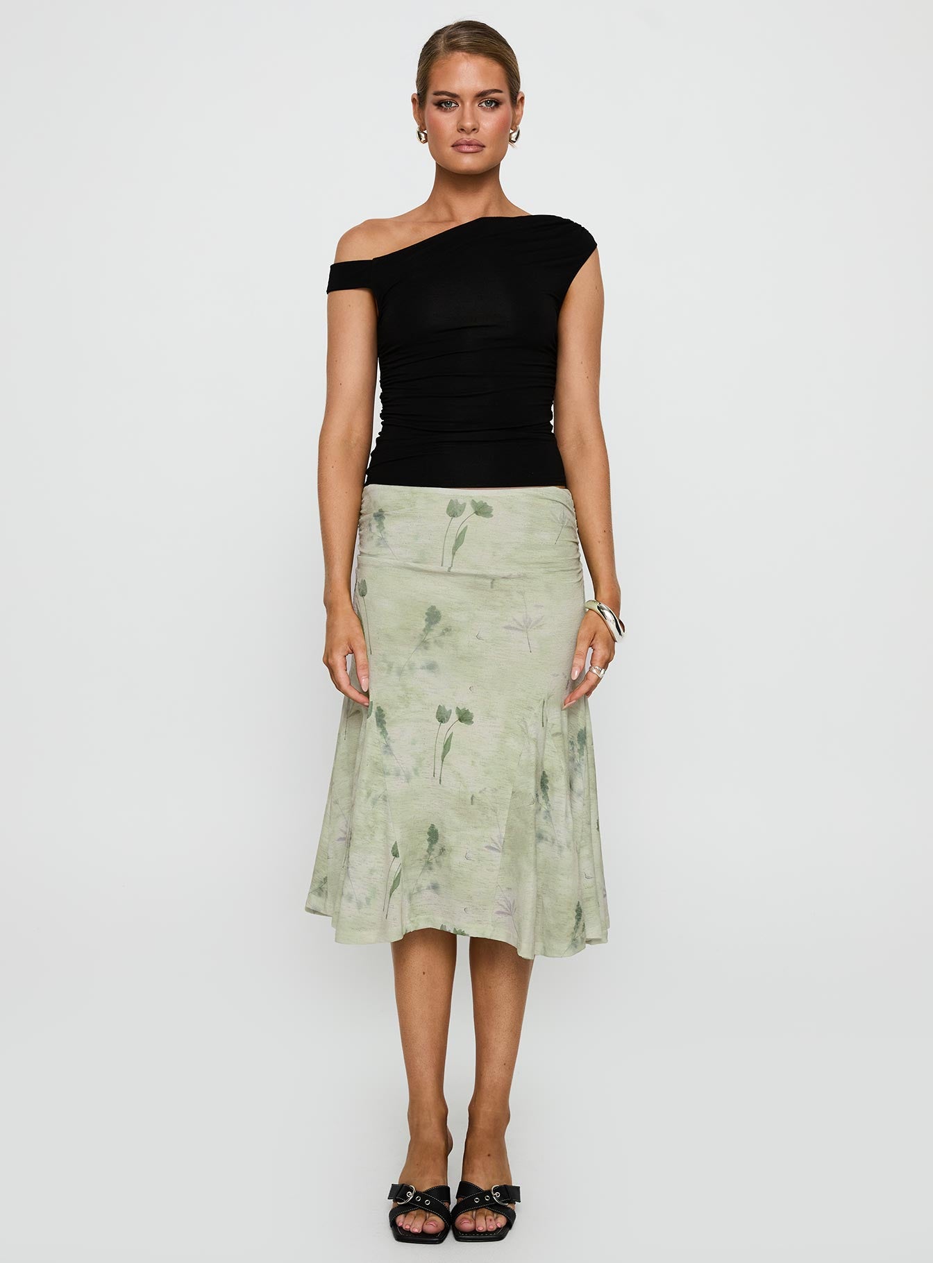 Lewish Low Rise Midi Skirt Green Floral、mySite、solidvoid