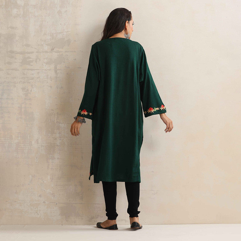 Woolen Kurta For Women | Floral Embroidered | Green、mySite、camillekostekn