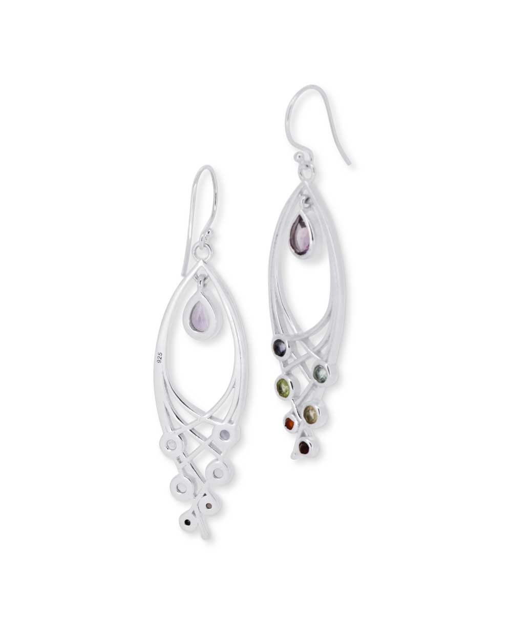 Premium Leaf Shaped Sterling Silver Chakra Gemstone Dangle Earrings、mySite、topwebapps