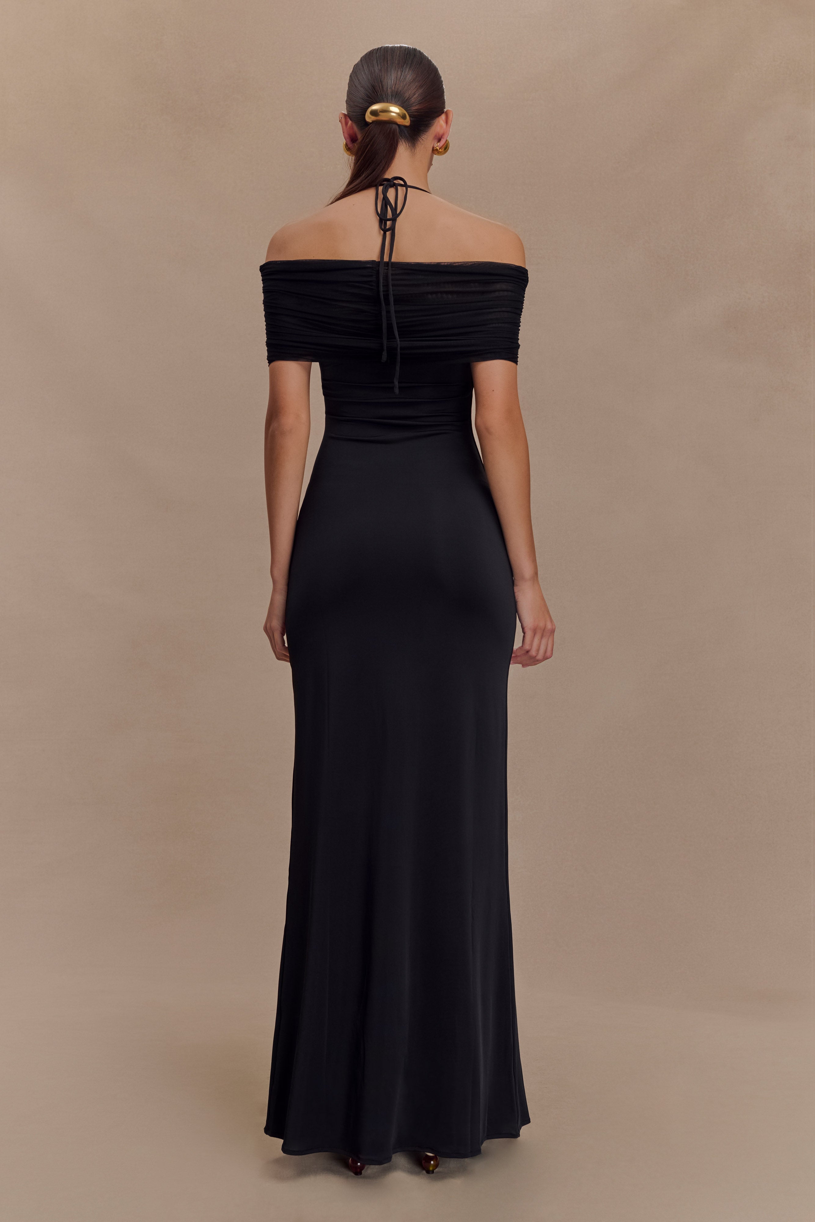 Bernadina Mesh And Slinky Halter Maxi Dress - Black、mySite、solidvoid